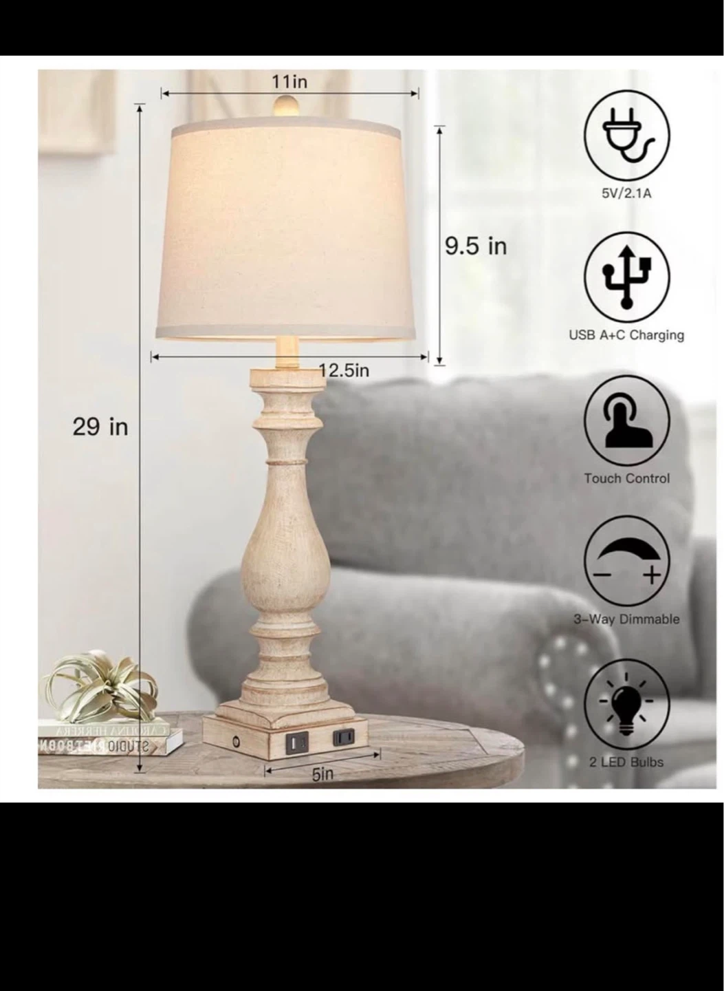 Set of 2 Vintage Table Lamps with USB Charging Ports - photo 2