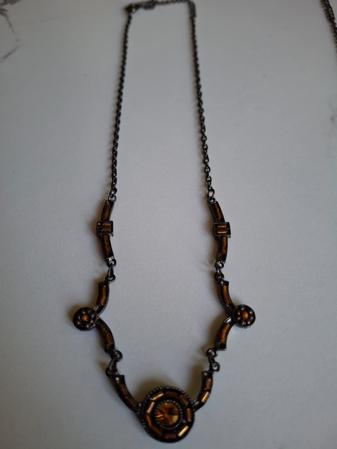 Necklace with amber coloured stone & beads - photo 2