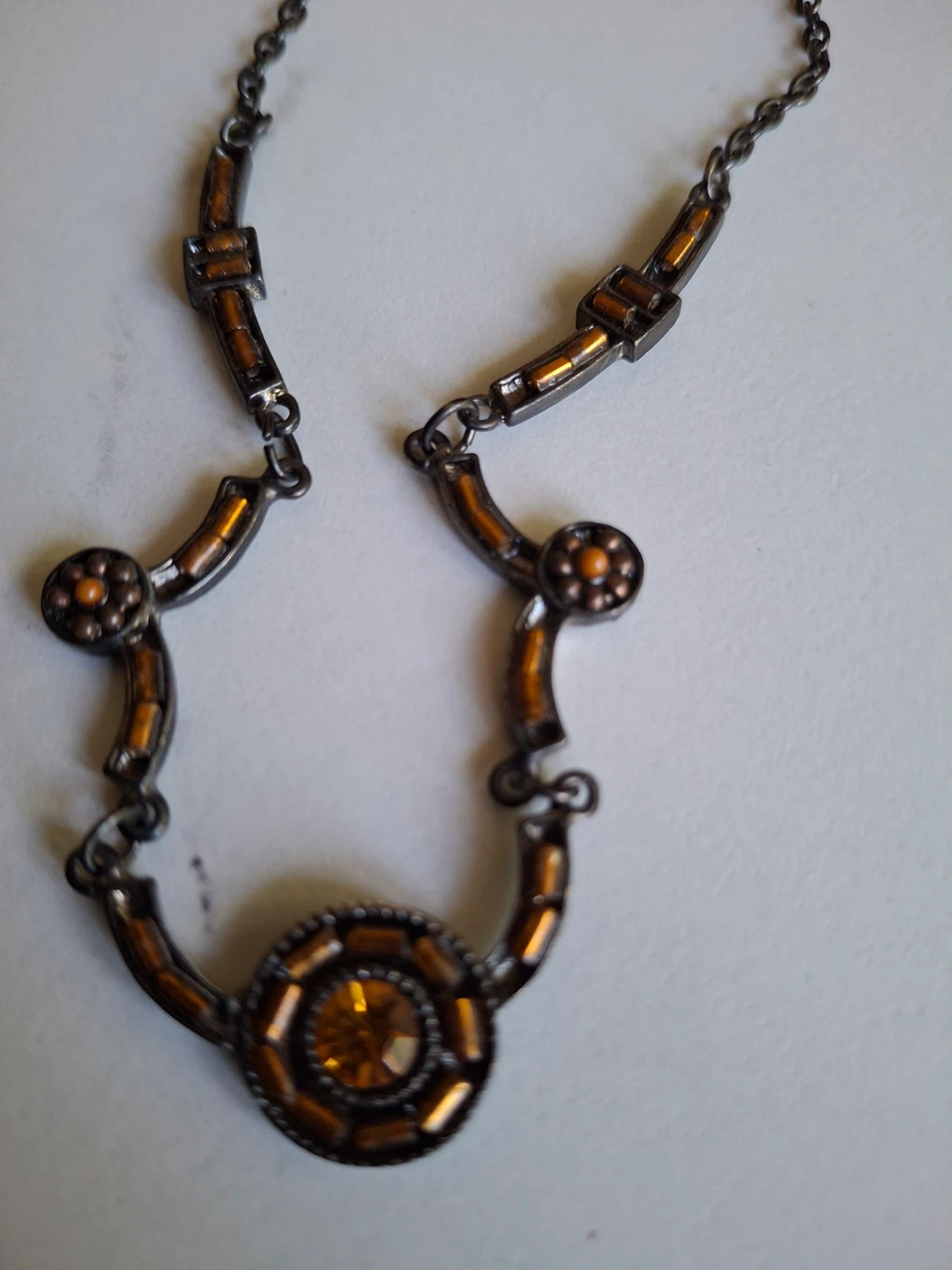 Necklace with amber coloured stone & beads - photo 3