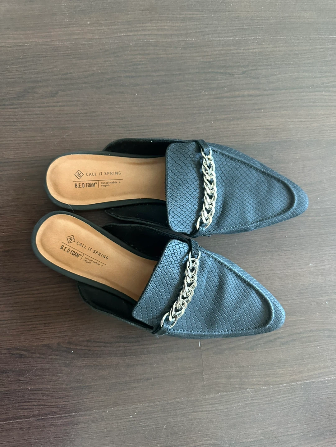 Call It Spring Black Faux Mules with Chain Detail - photo 2