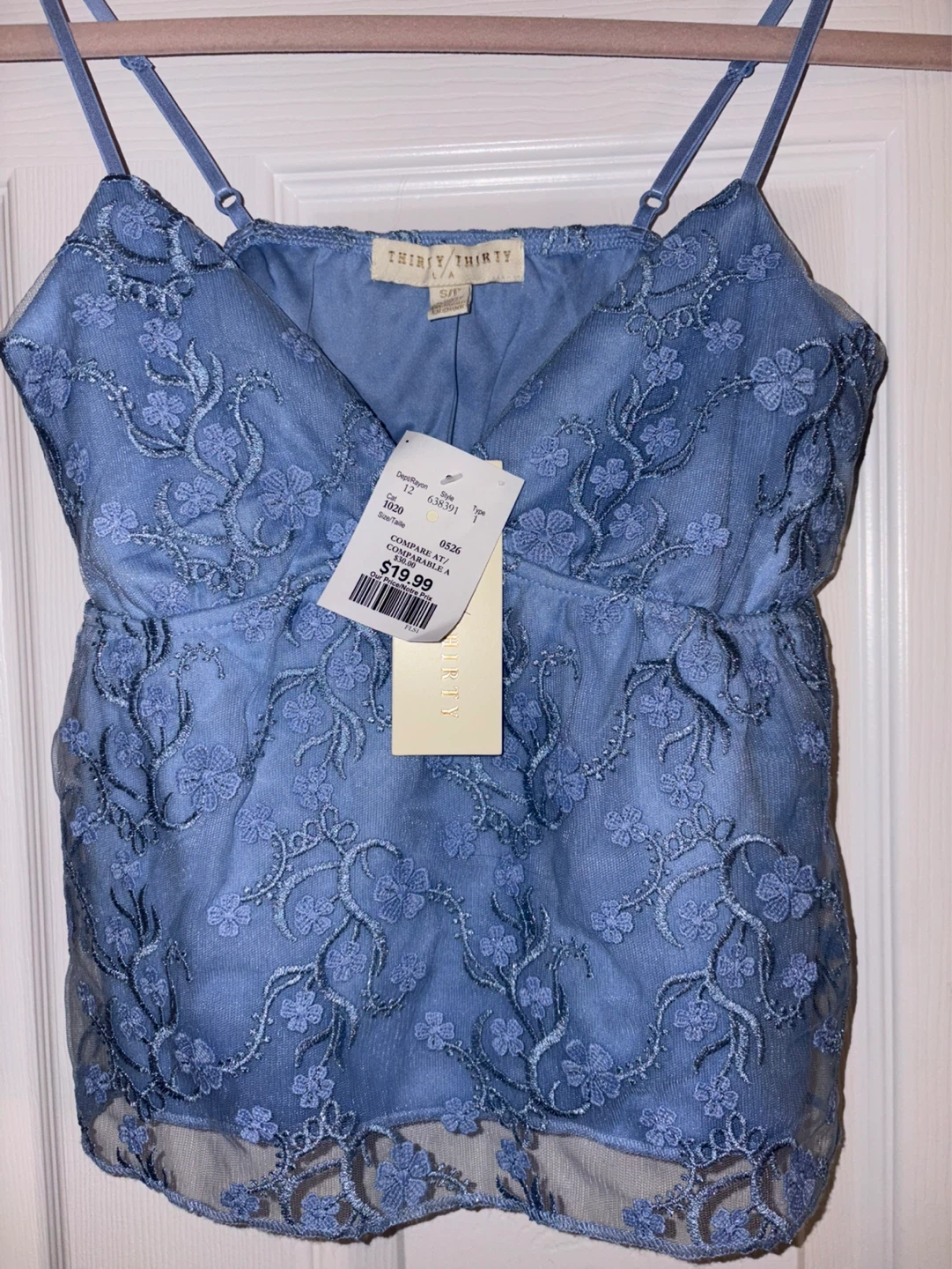 Embroidered Blue Dressy Spaghetti Strap