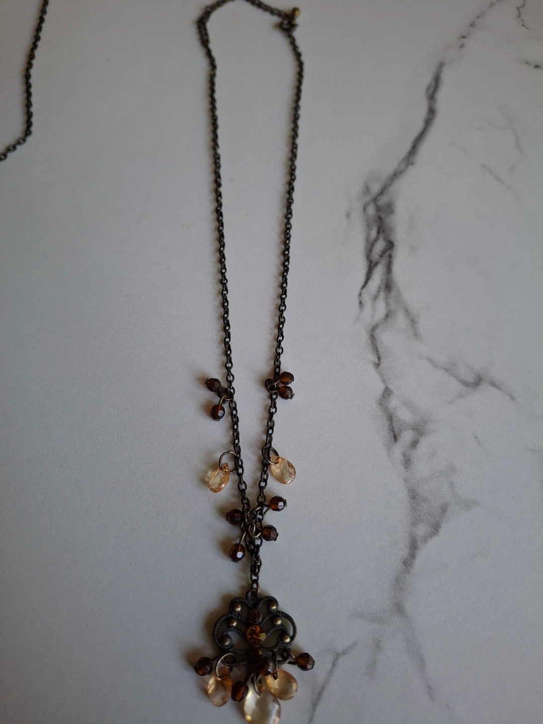 Necklace with brown & amber coloured bead detail - photo 3