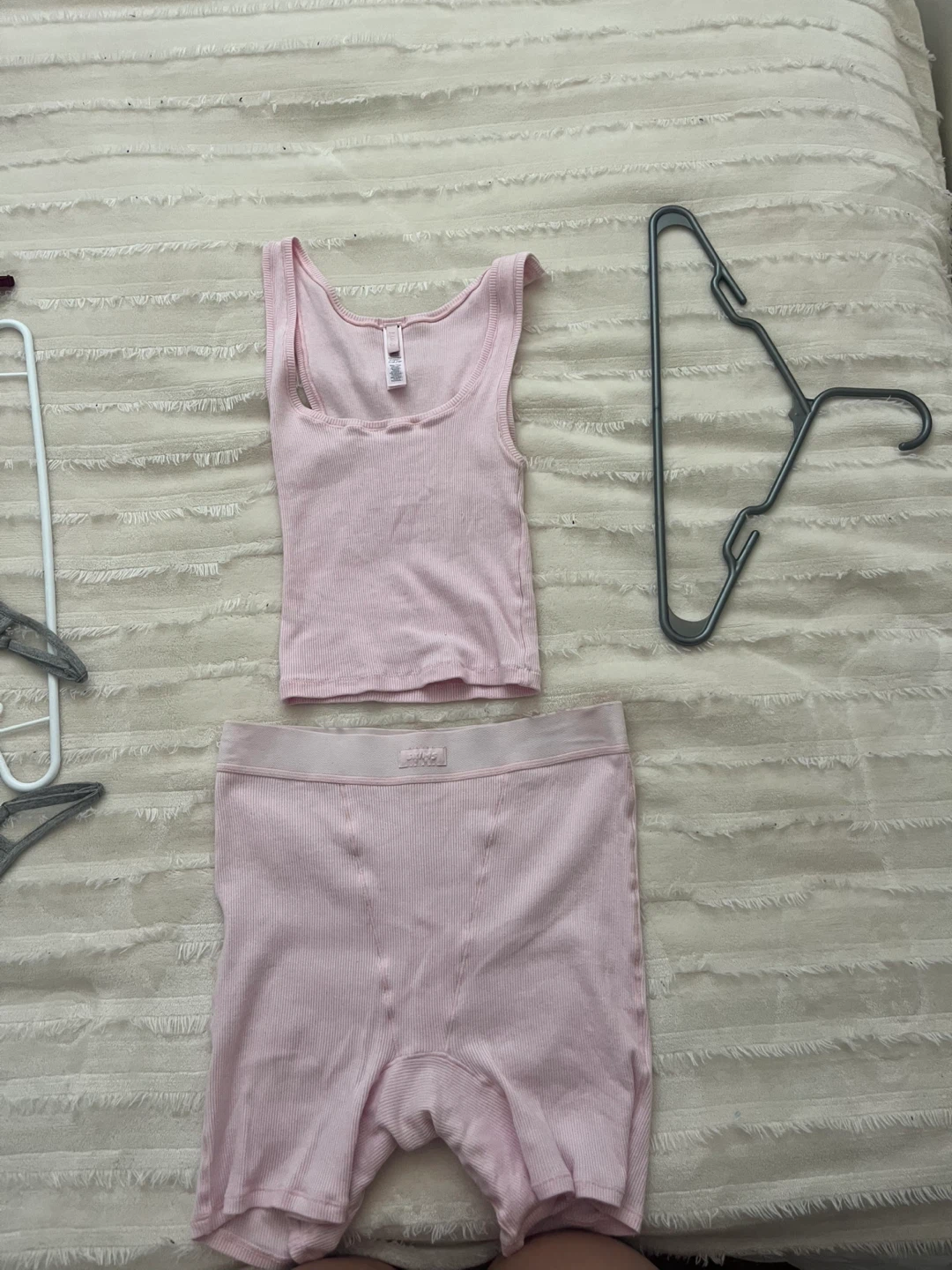 SKIMS Pink Ribbed Tank Top and Shorts Set