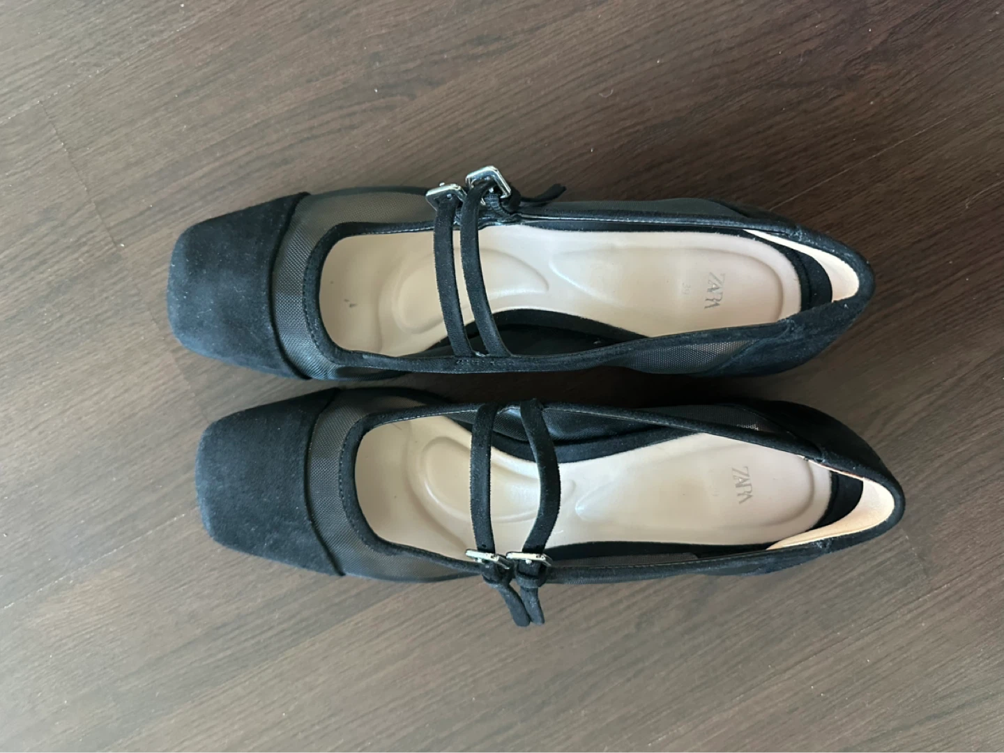 Zara Black Mesh Ballet Flats with Buckle Straps