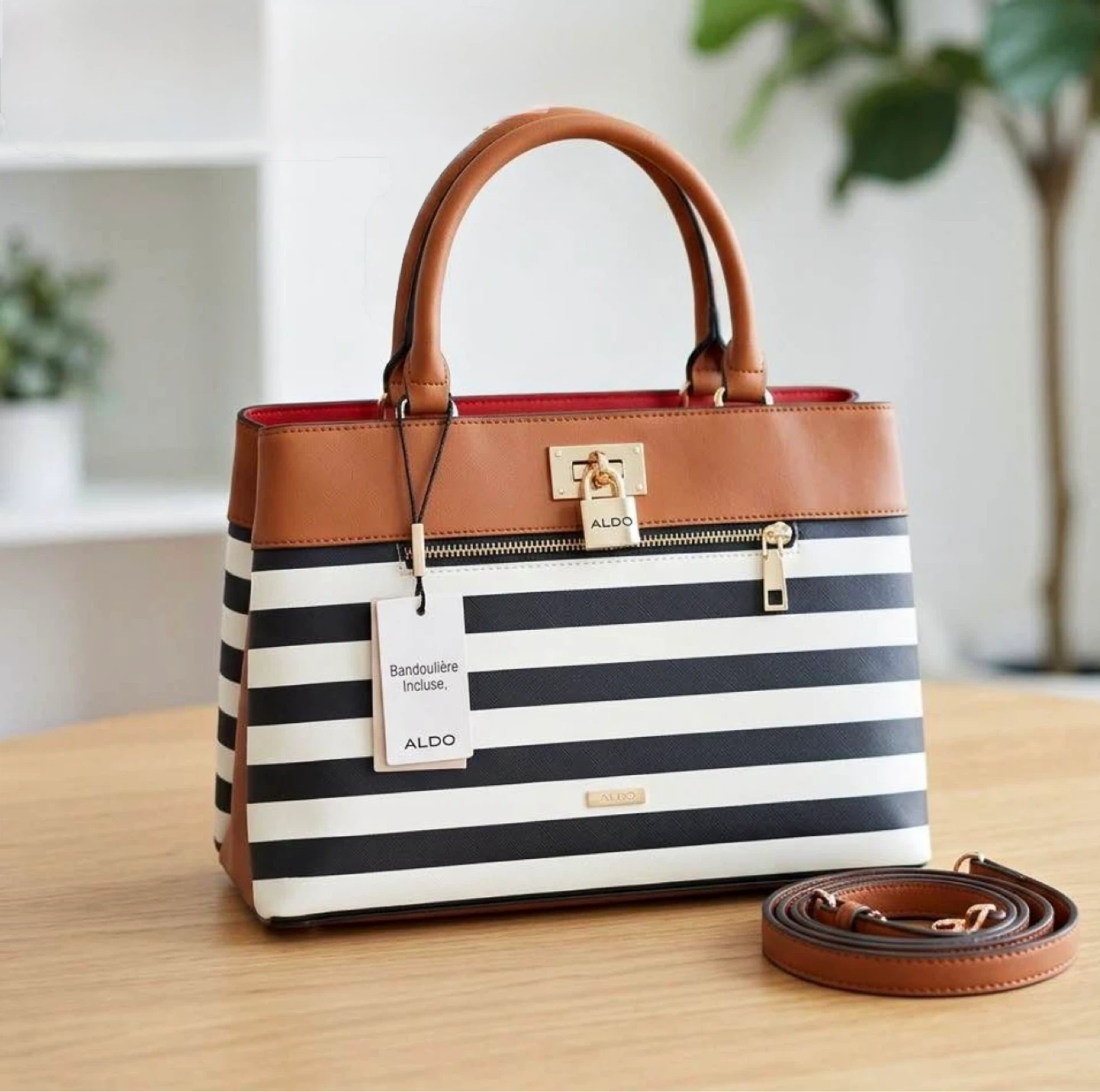 ALDO Striped Tote Bag with Crossbody Strap