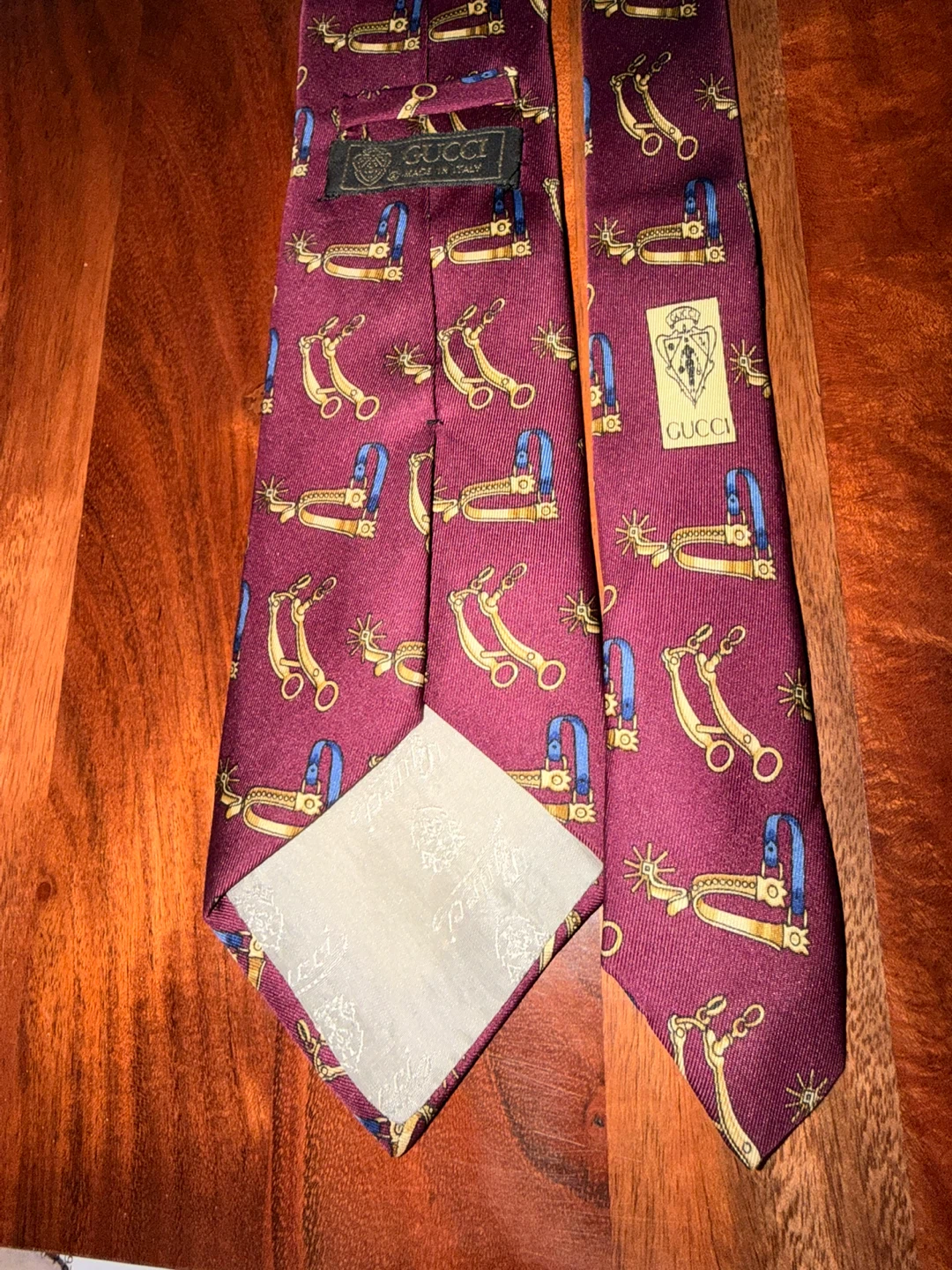 Gucci Burgundy Horse Bit Print Silk Tie