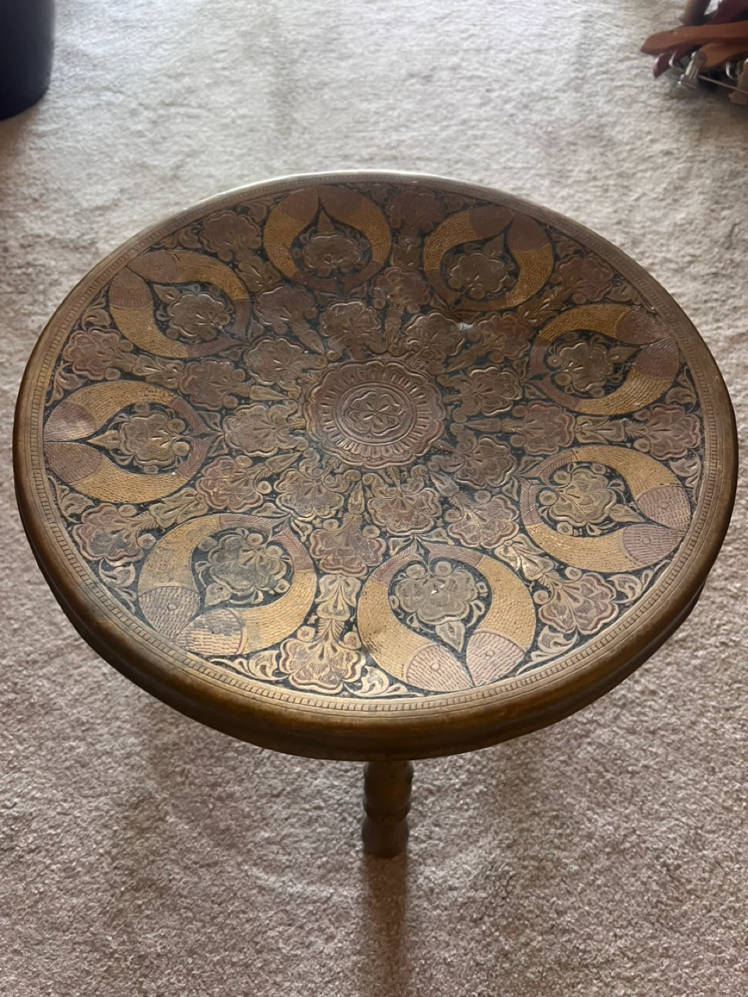Vintage Moroccan Brass Tray Table | Boho Accent Side Table