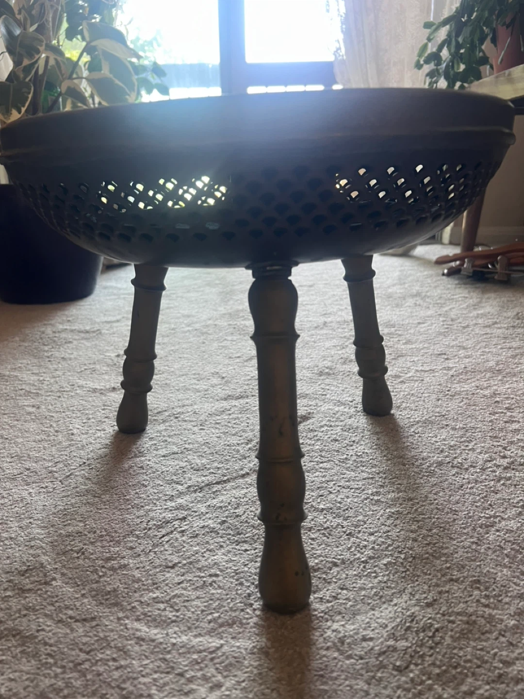 Vintage Moroccan Brass Tray Table | Boho Accent Side Table - photo 4