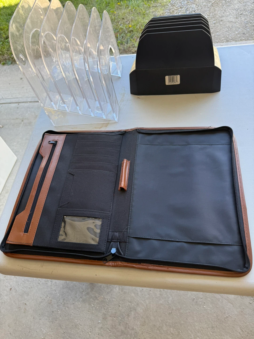 Brown Faux Leather Zippered Portfolio Organizer