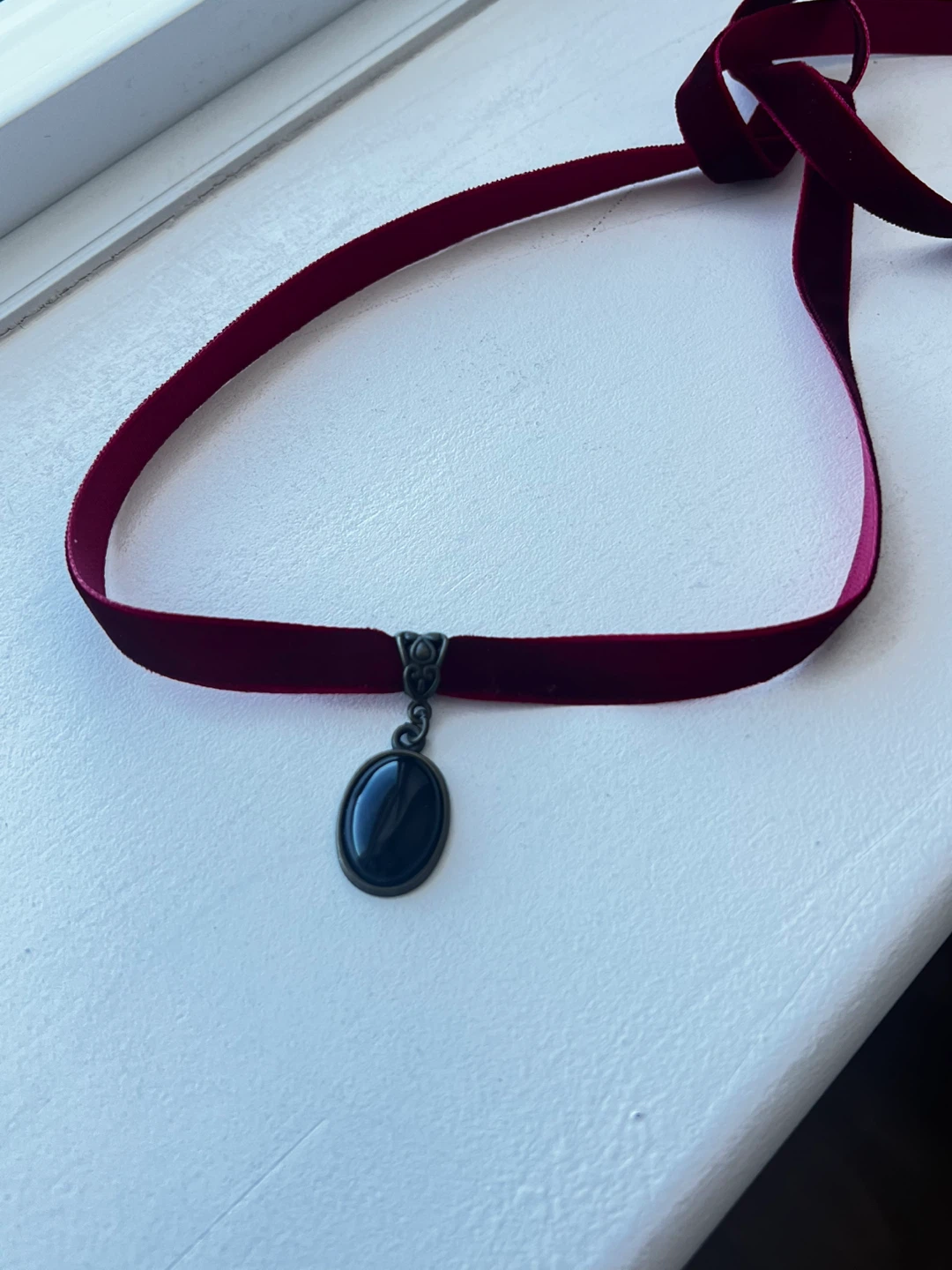 Velvet Choker Necklace with Black Onyx Pendant - photo 2
