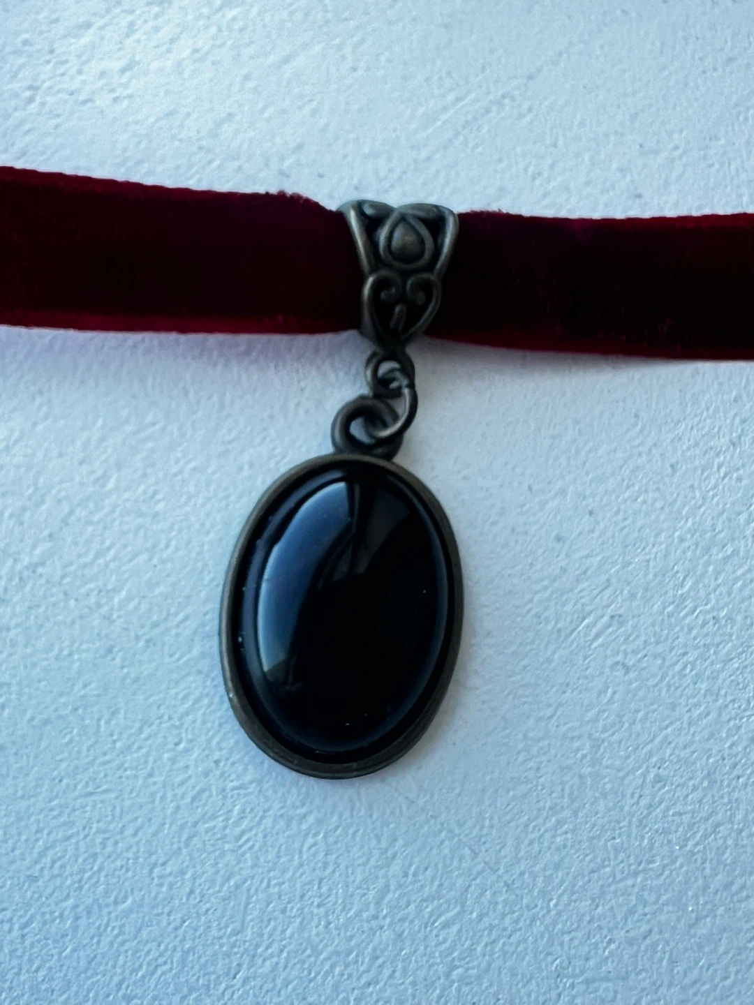 Velvet Choker Necklace with Black Onyx Pendant