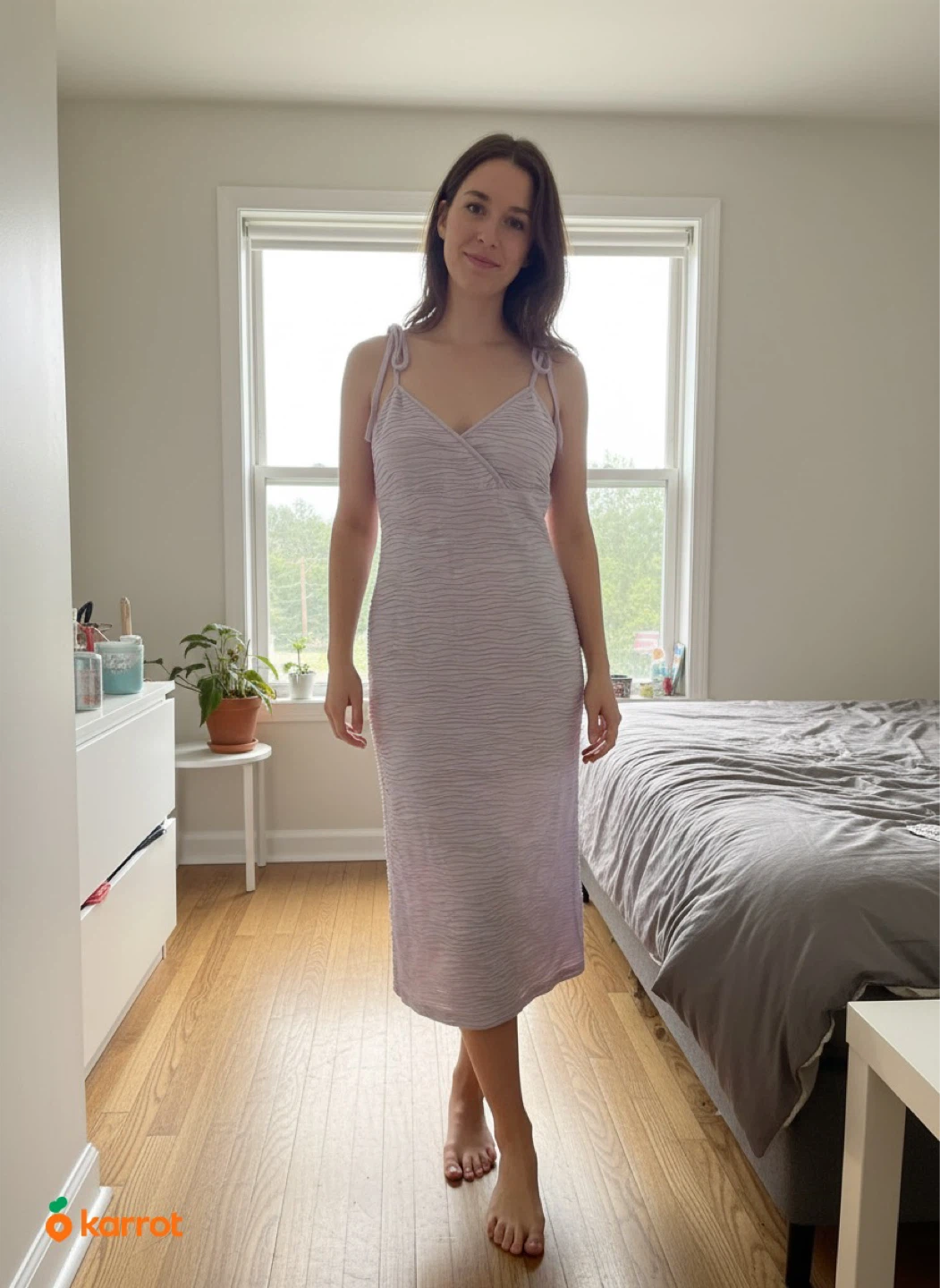Lavender Textured Midi Dress with Tie Straps - photo 3