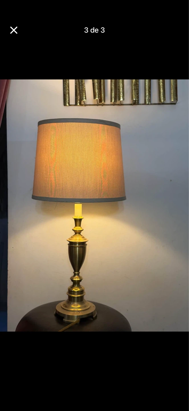 Brass Table Lamp with Tan Shade - photo 2