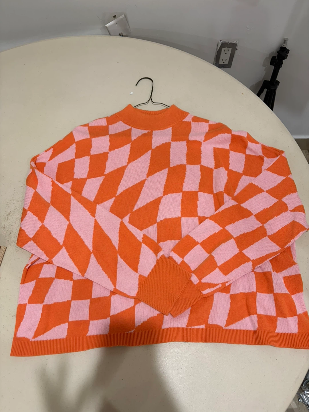 Bar III Orange Pink Checkerboard Sweater Size 1X