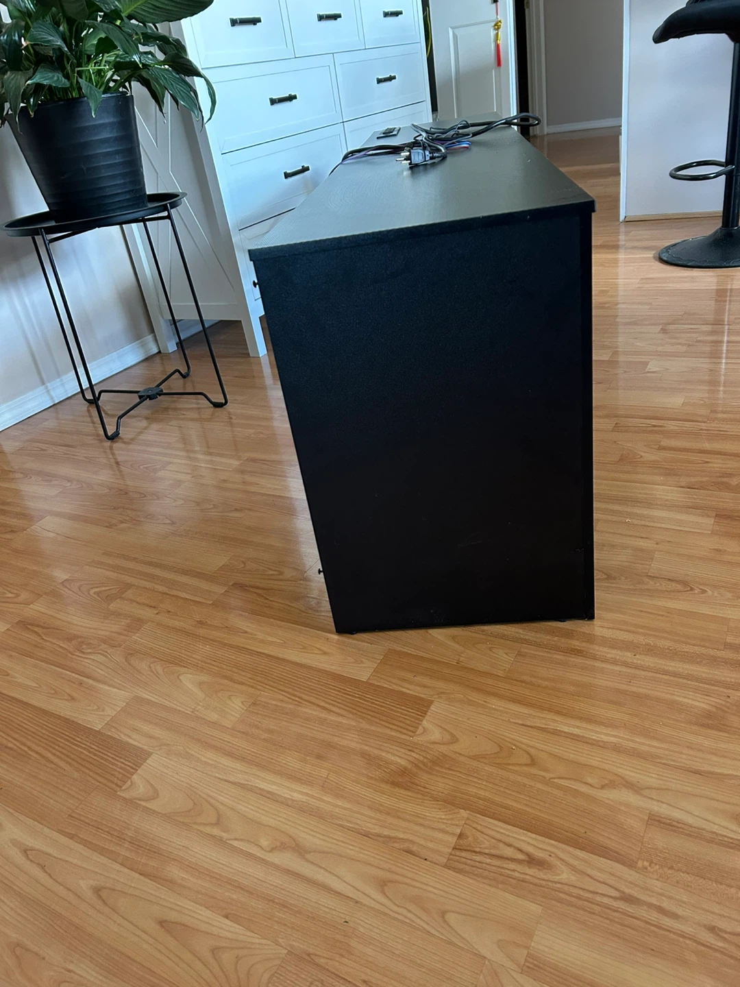 Black Media Console with Integrated Power