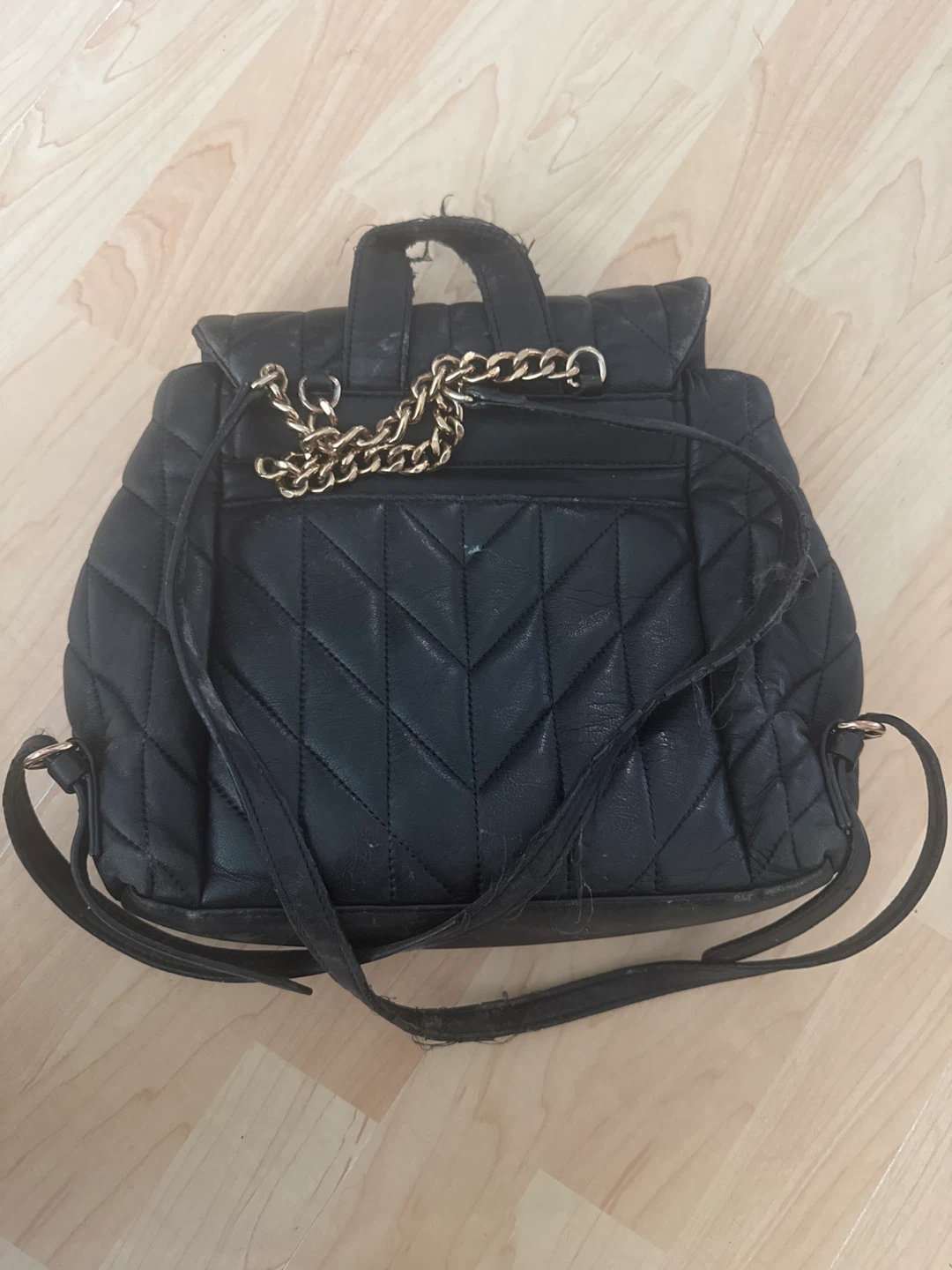 Black Quilted Backpack purse - photo 2