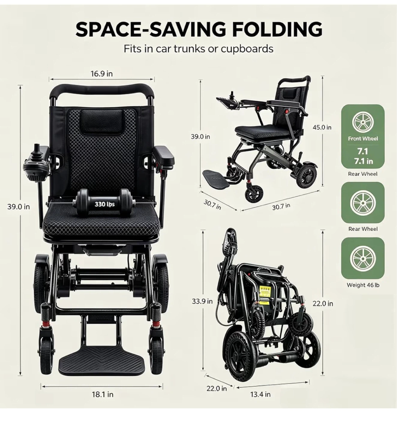 Wheelchair lightweight folding electric - photo 3