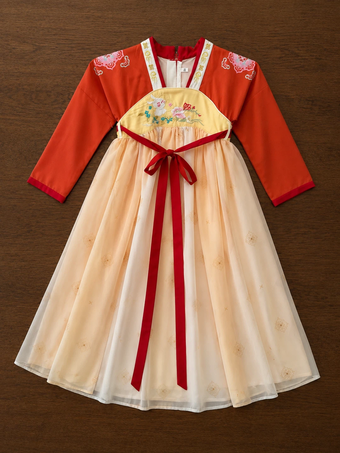 Kids Orange & Yellow Embroidered Dress