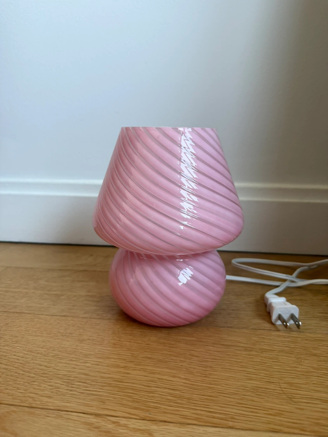 Pink Swirl Glass Mushroom Lamp