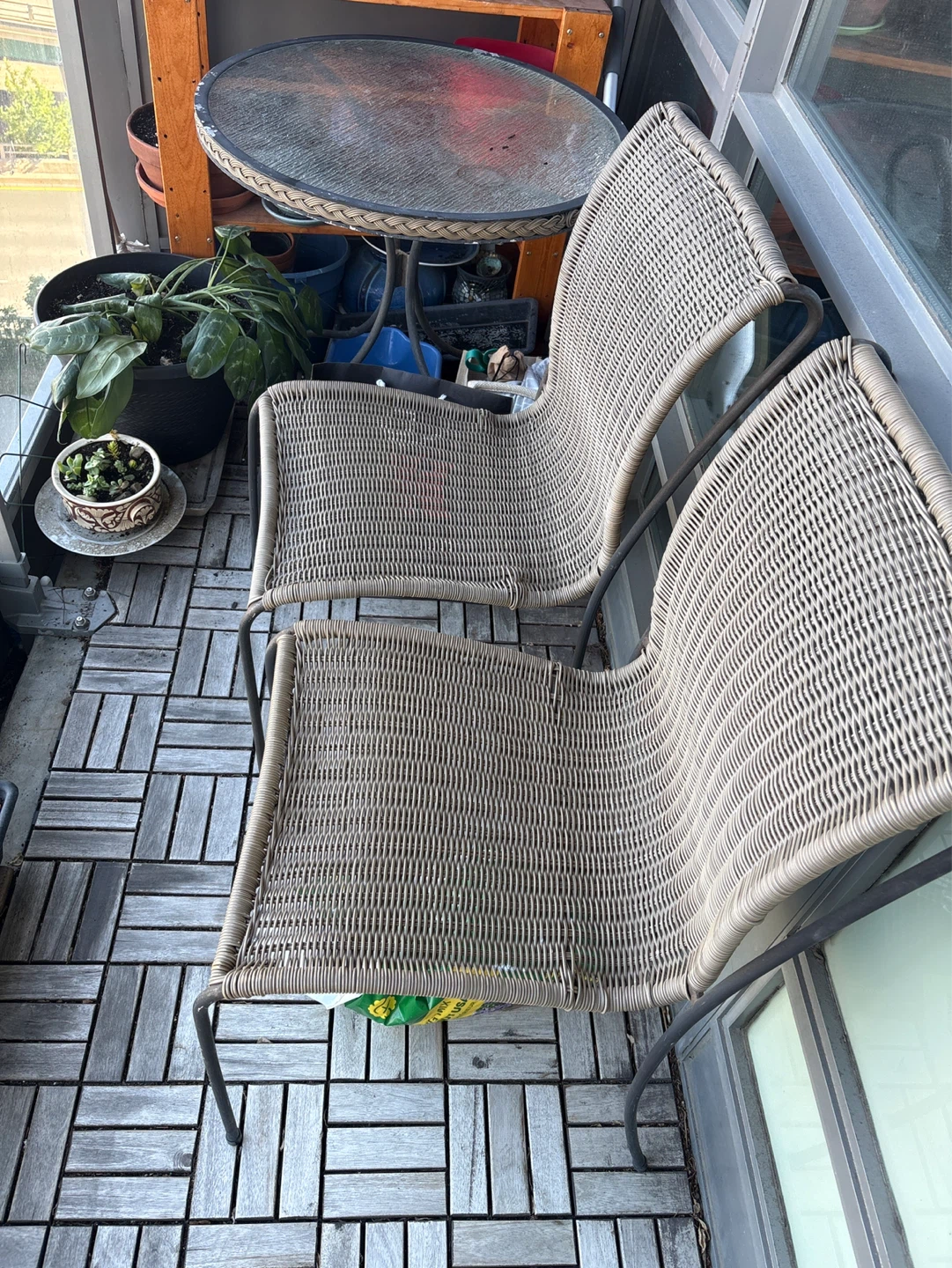 Wicker Balcony Chairs and Glass Table Set - photo 2