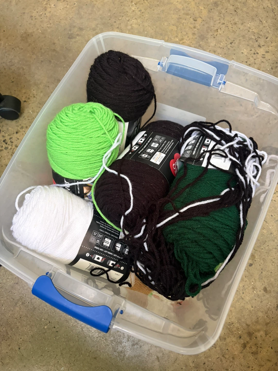 Assorted Yarn Skeins (Black, White, Green, Brown)