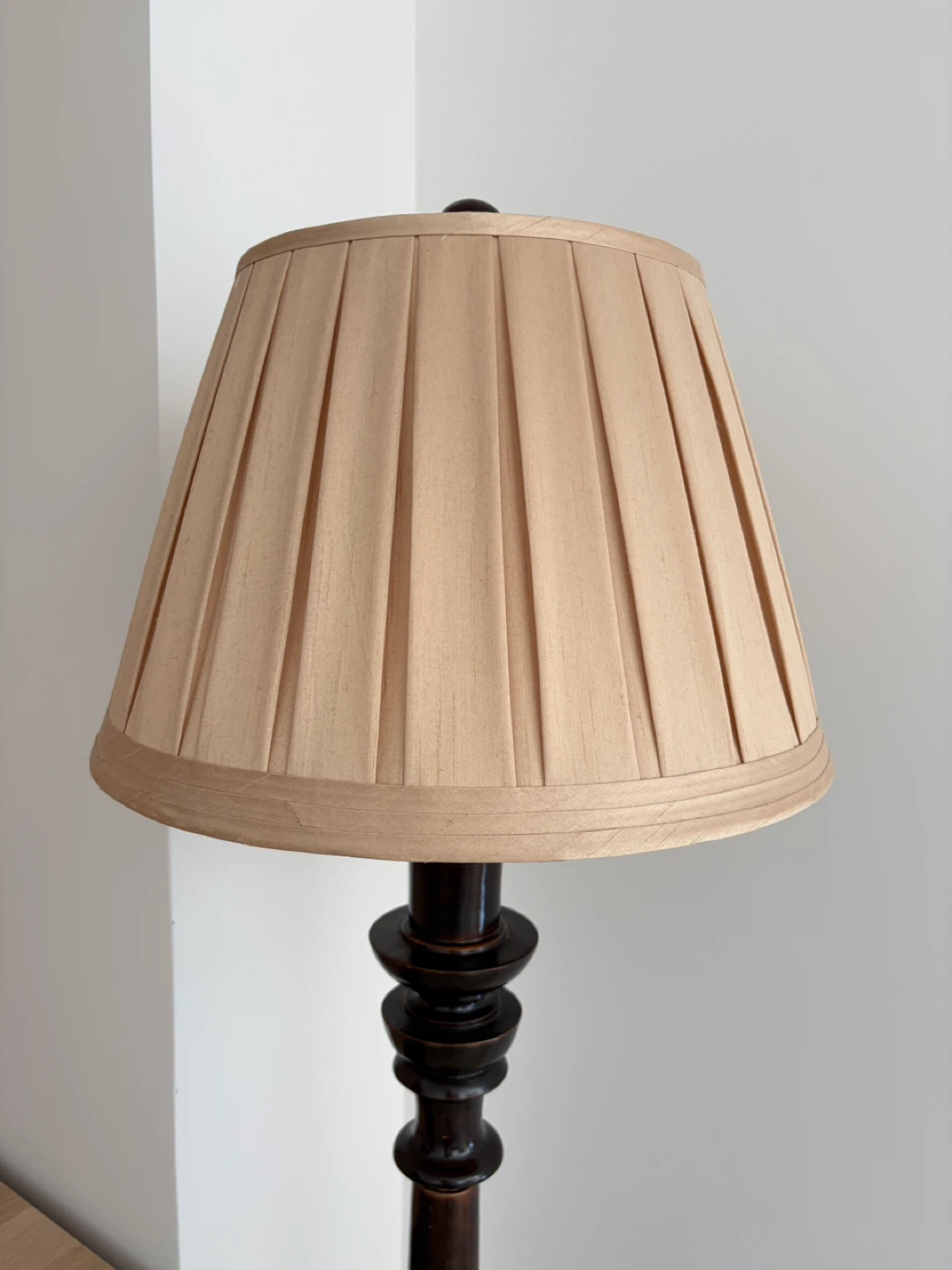 Dark Wood Floor Lamp with Pleated Shade