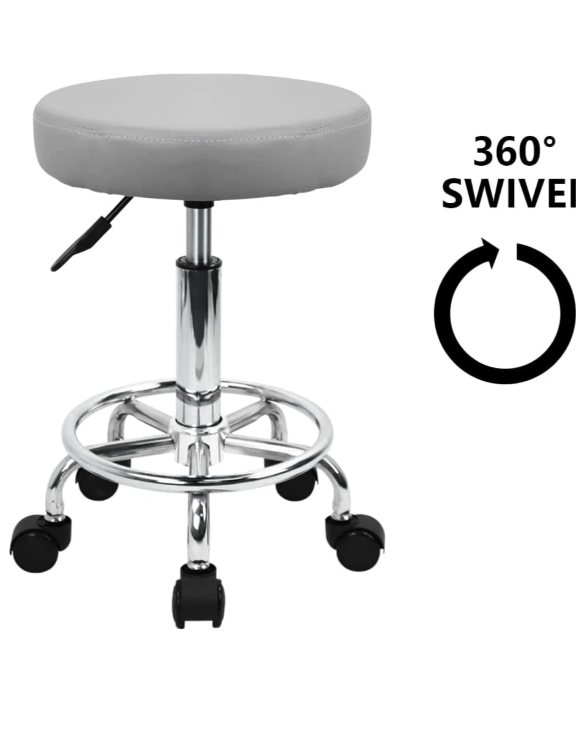 KKTONER PU Leather Rolling Stool - Grey PL3 - photo 4
