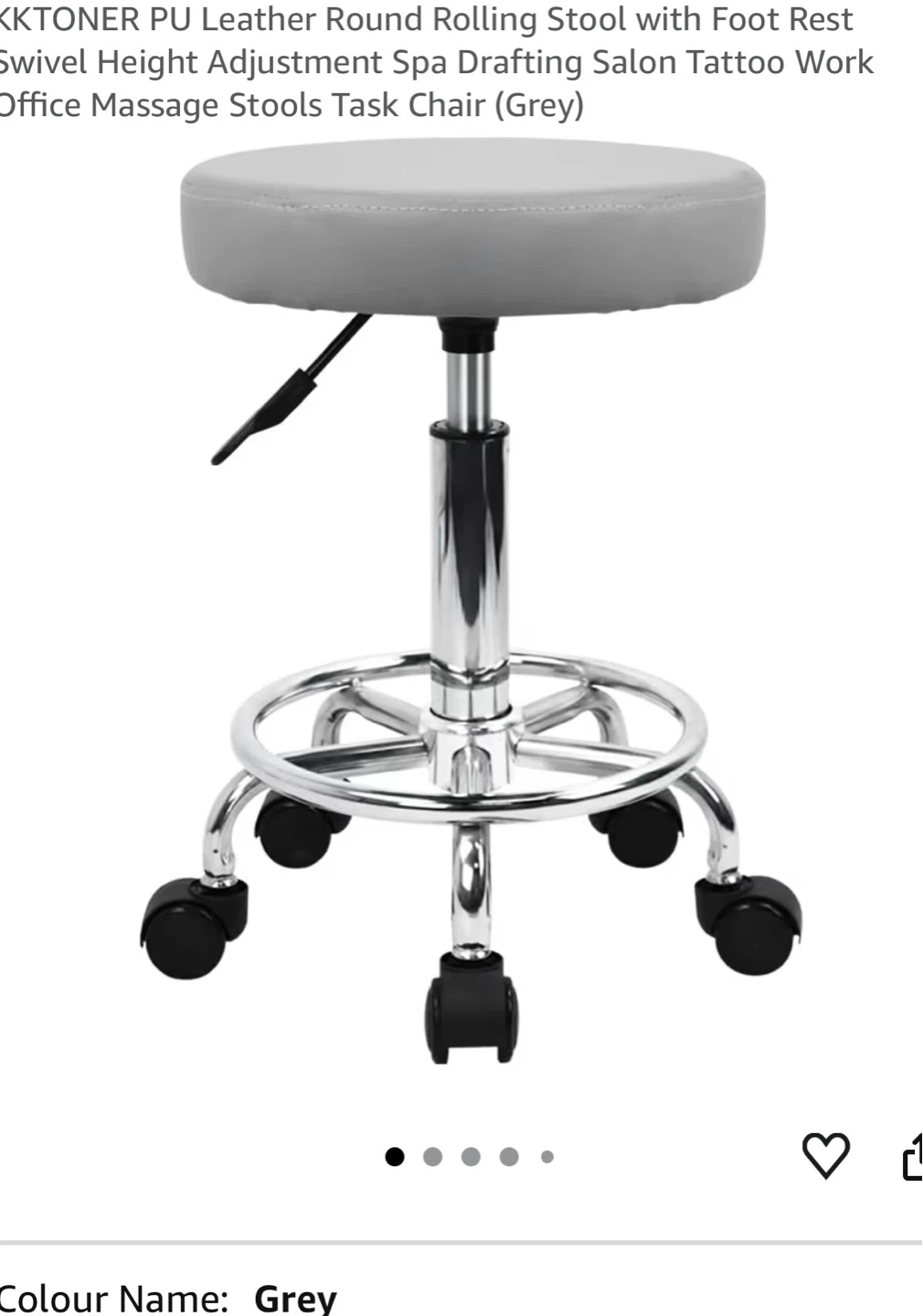KKTONER PU Leather Rolling Stool - Grey PL3