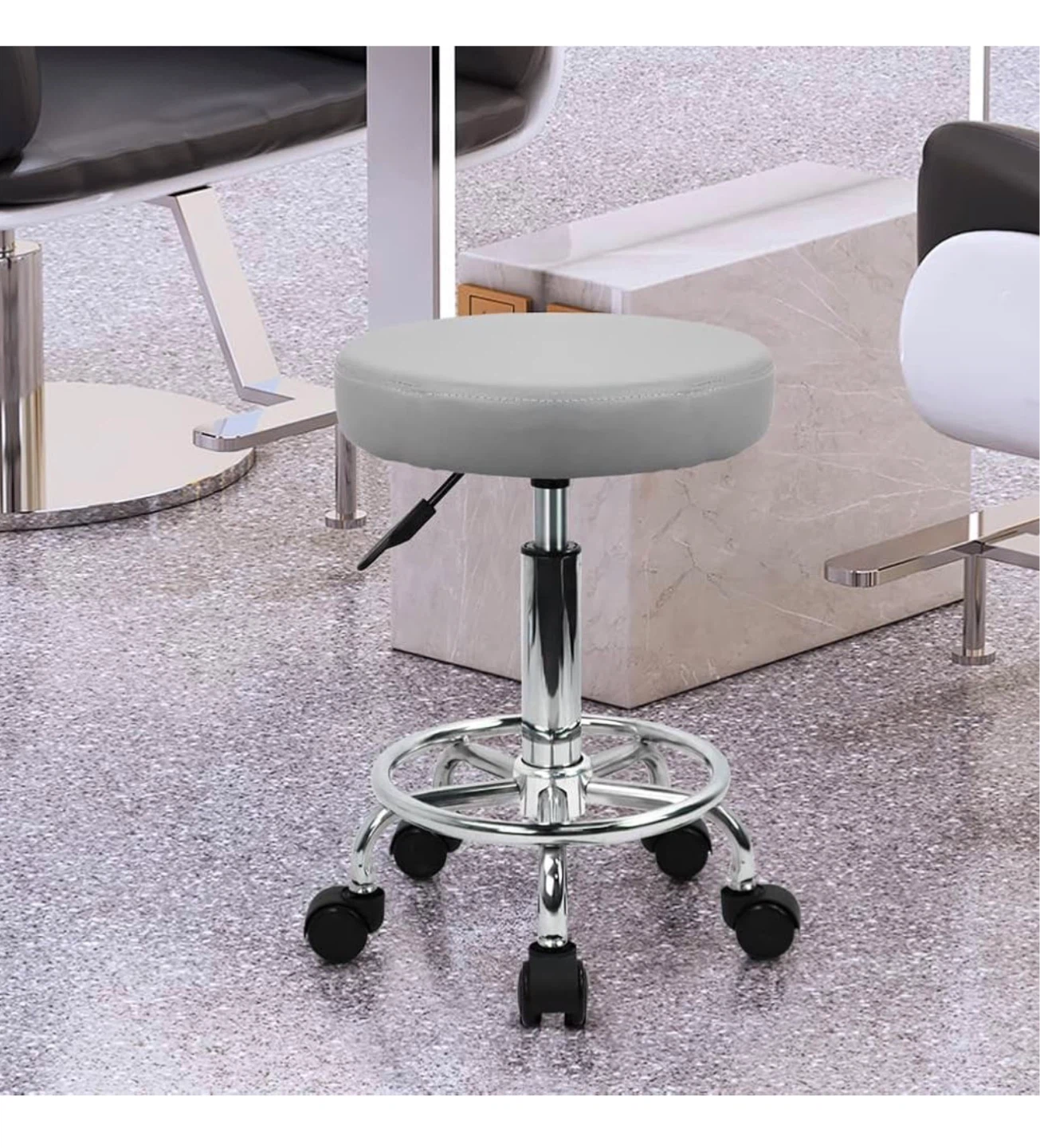 KKTONER PU Leather Rolling Stool - Grey PL3 - photo 2