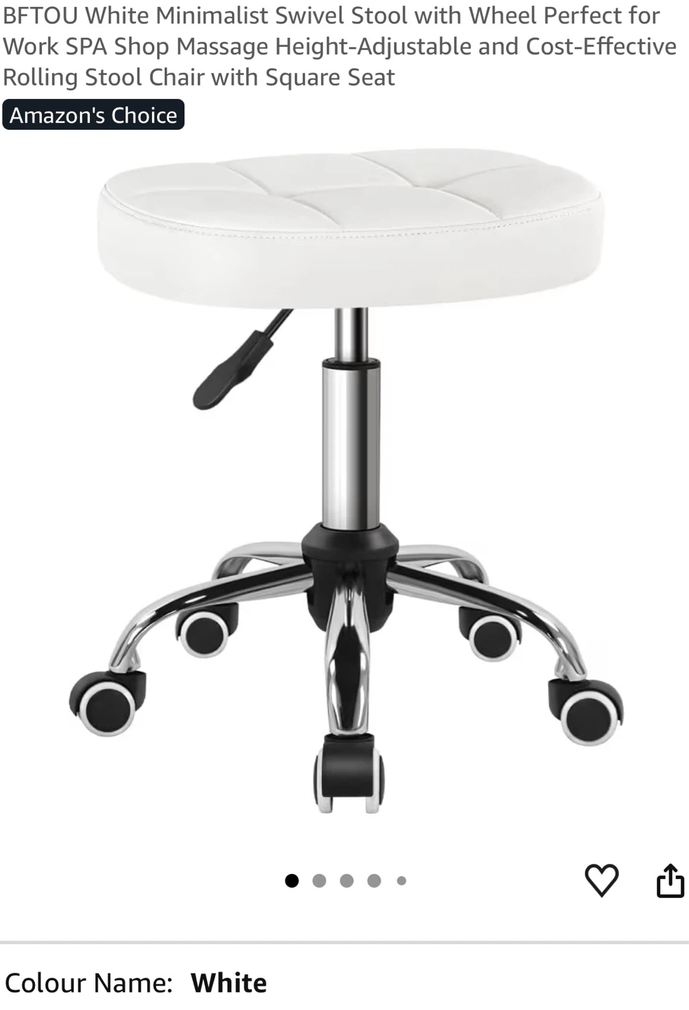 White Adjustable Rolling Stool PL4