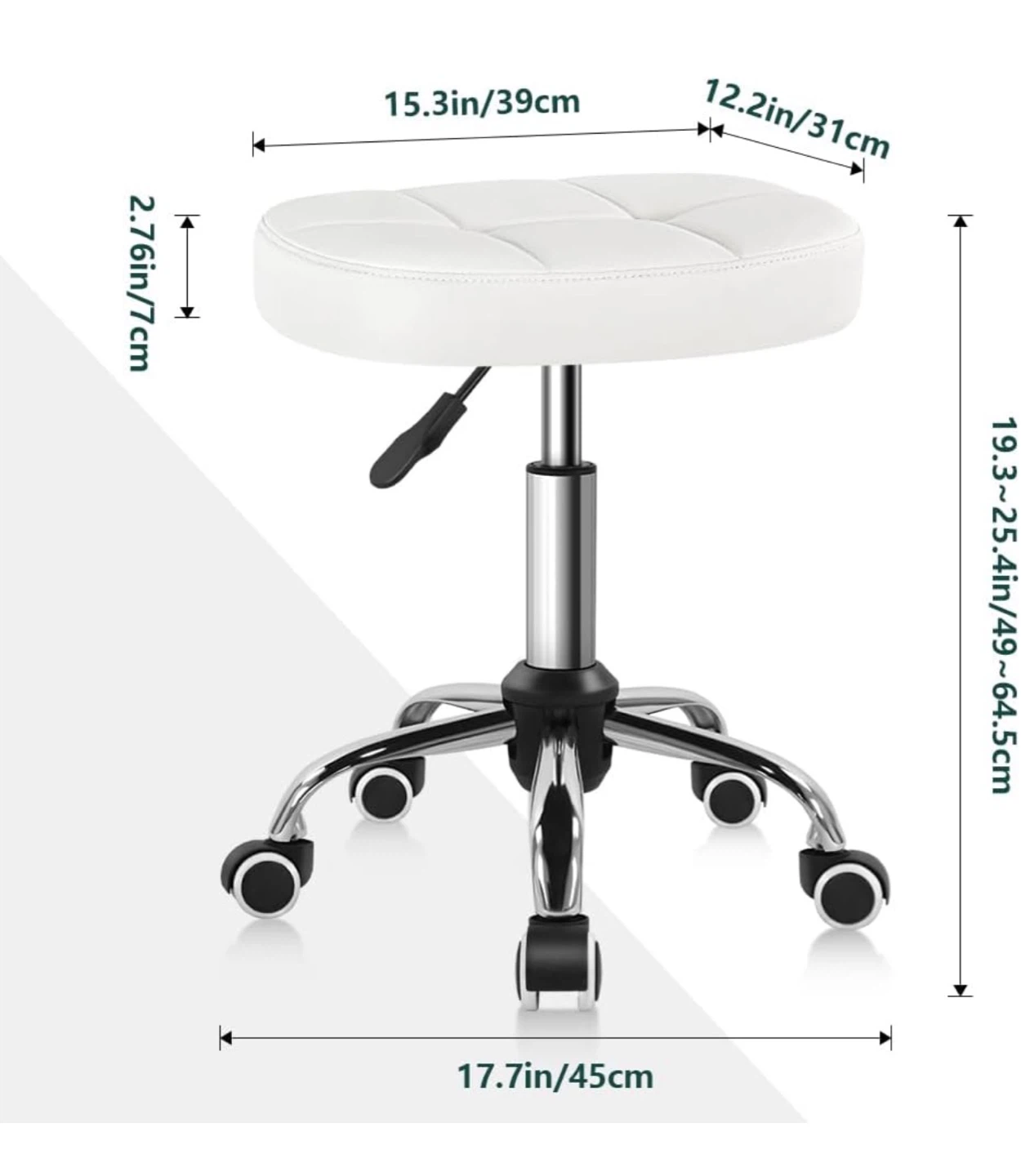 White Adjustable Rolling Stool PL4 - photo 2