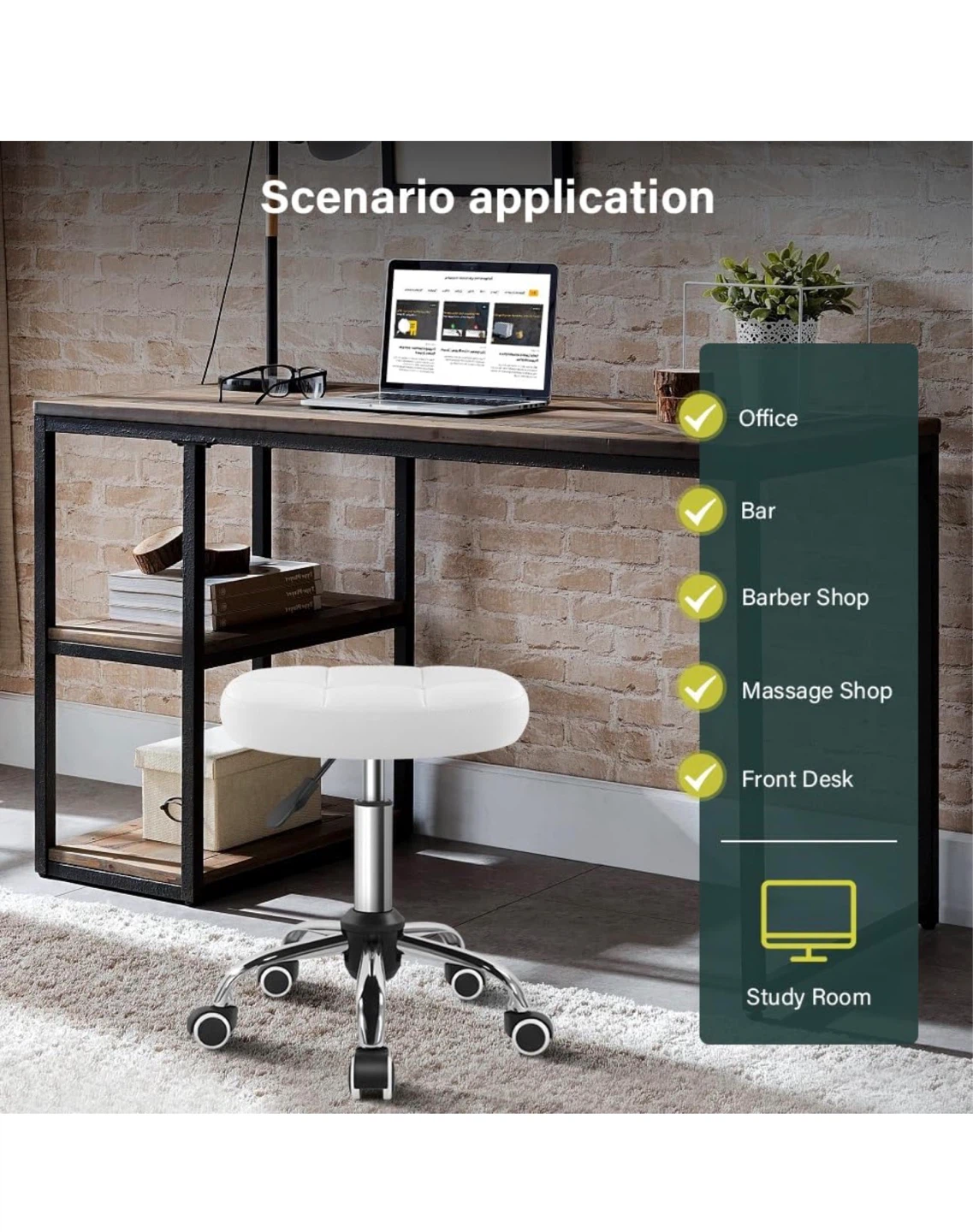 White Adjustable Rolling Stool PL4 - photo 3