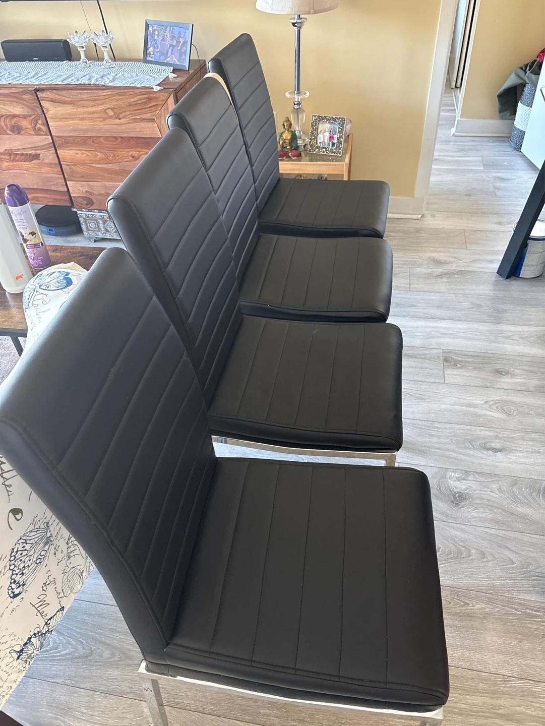 Set of 4 Black Faux Leather Dining Chairs