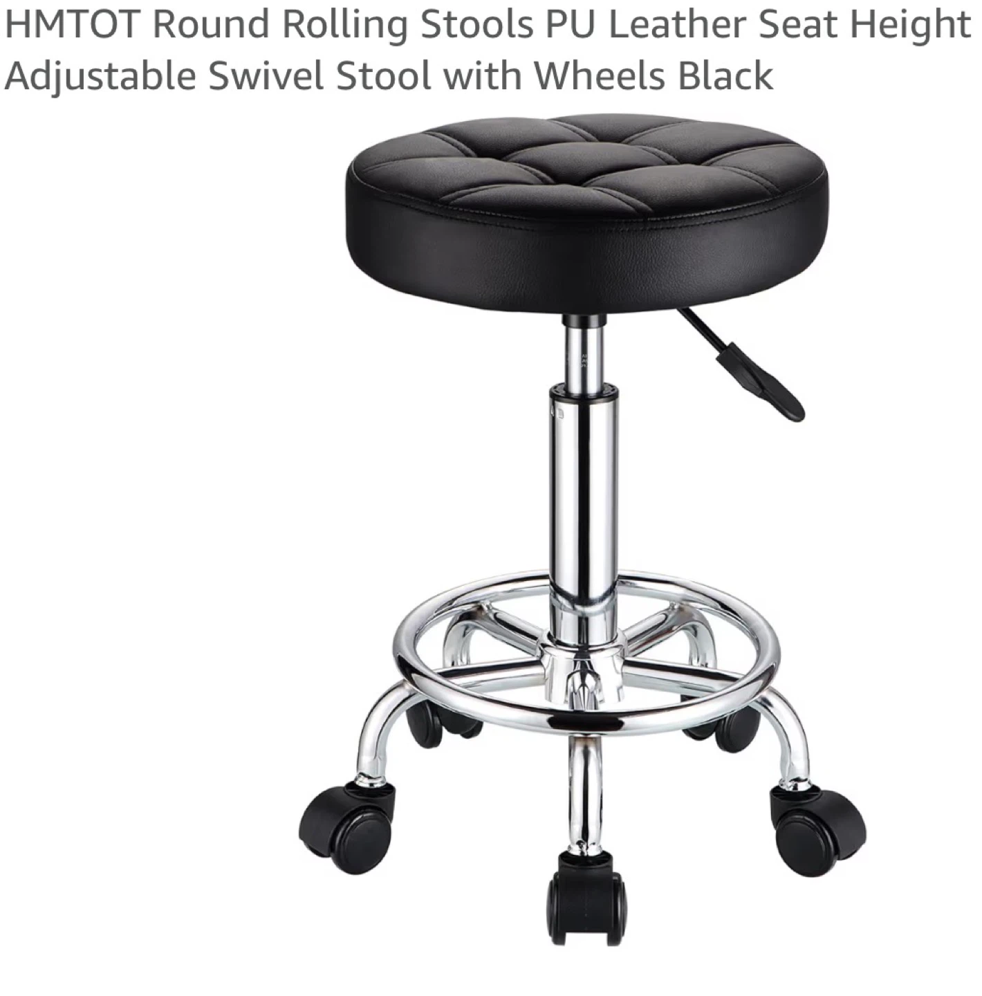Round Rolling Stool - Black PU Leather PL5