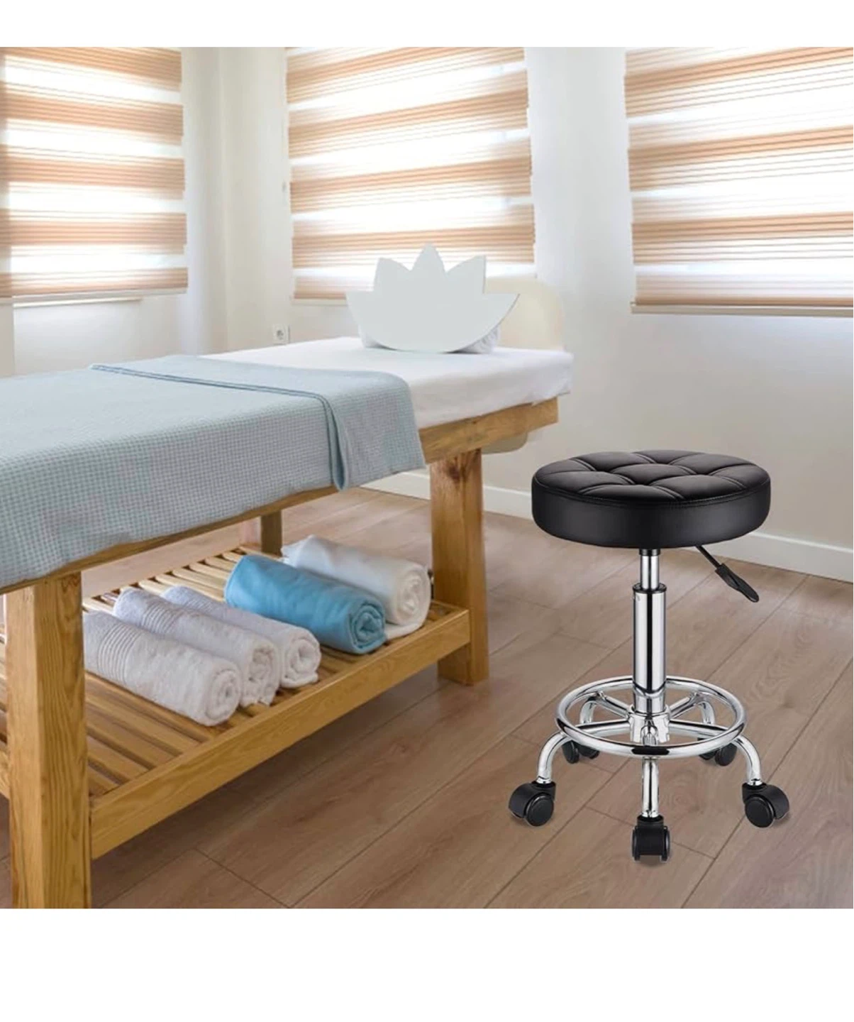 Round Rolling Stool - Black PU Leather PL5 - photo 2
