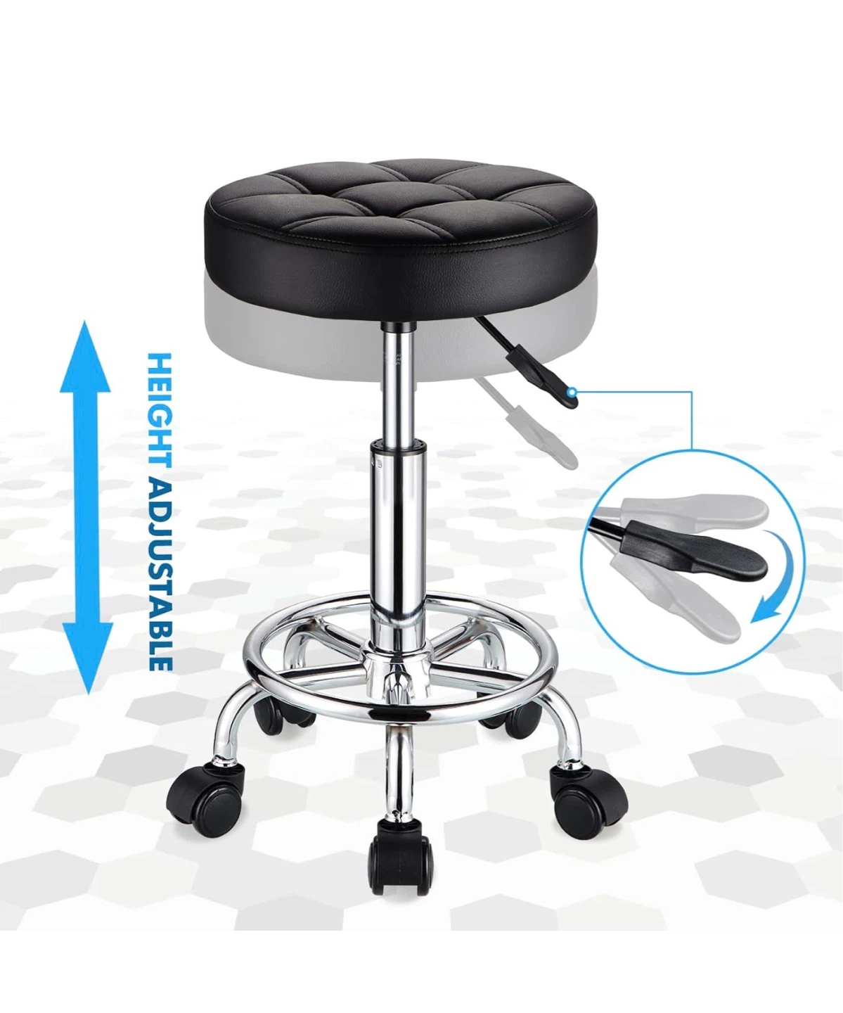 Round Rolling Stool - Black PU Leather PL5 - photo 5