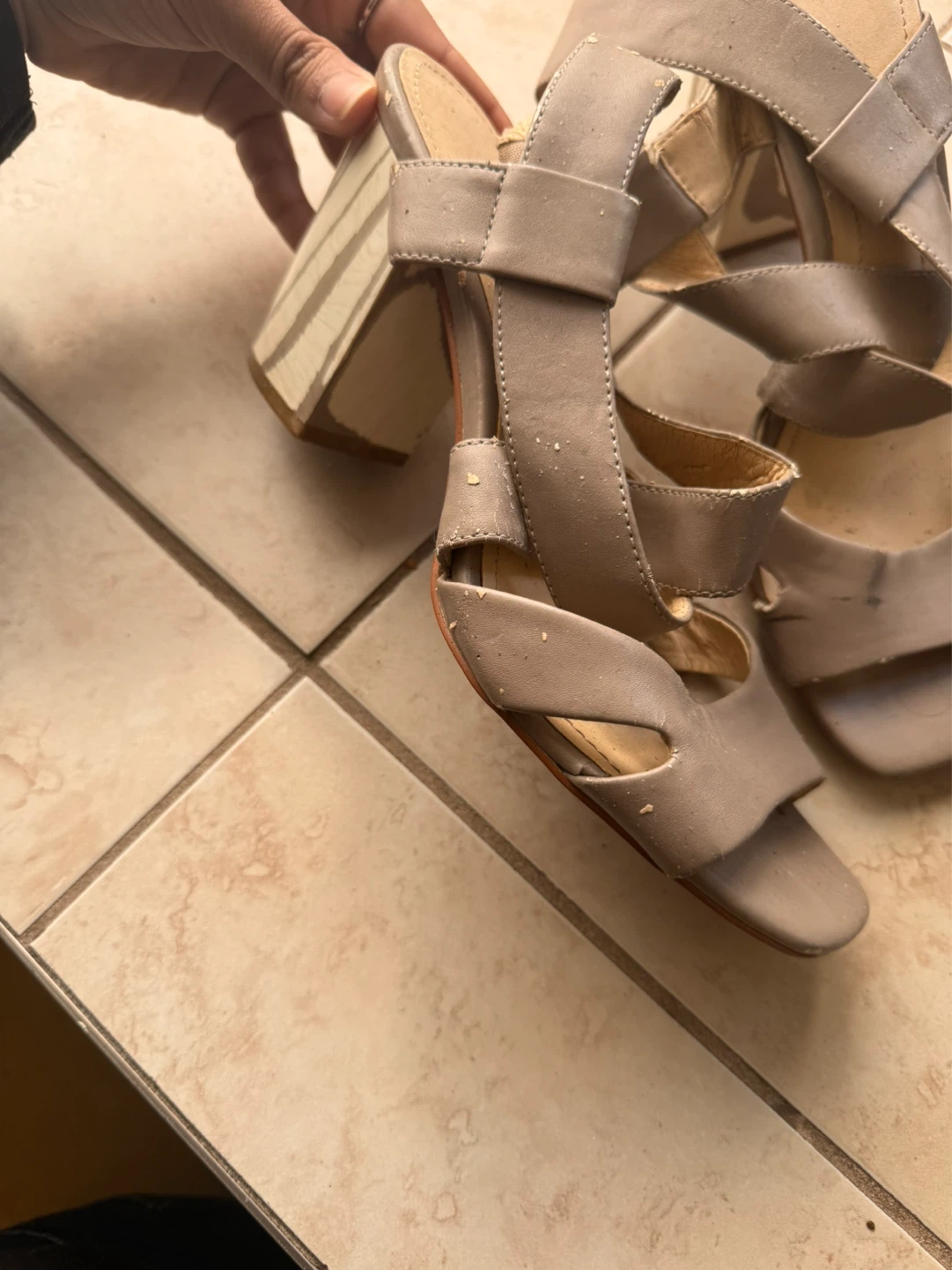 Grey Strappy Block Heel Sandals