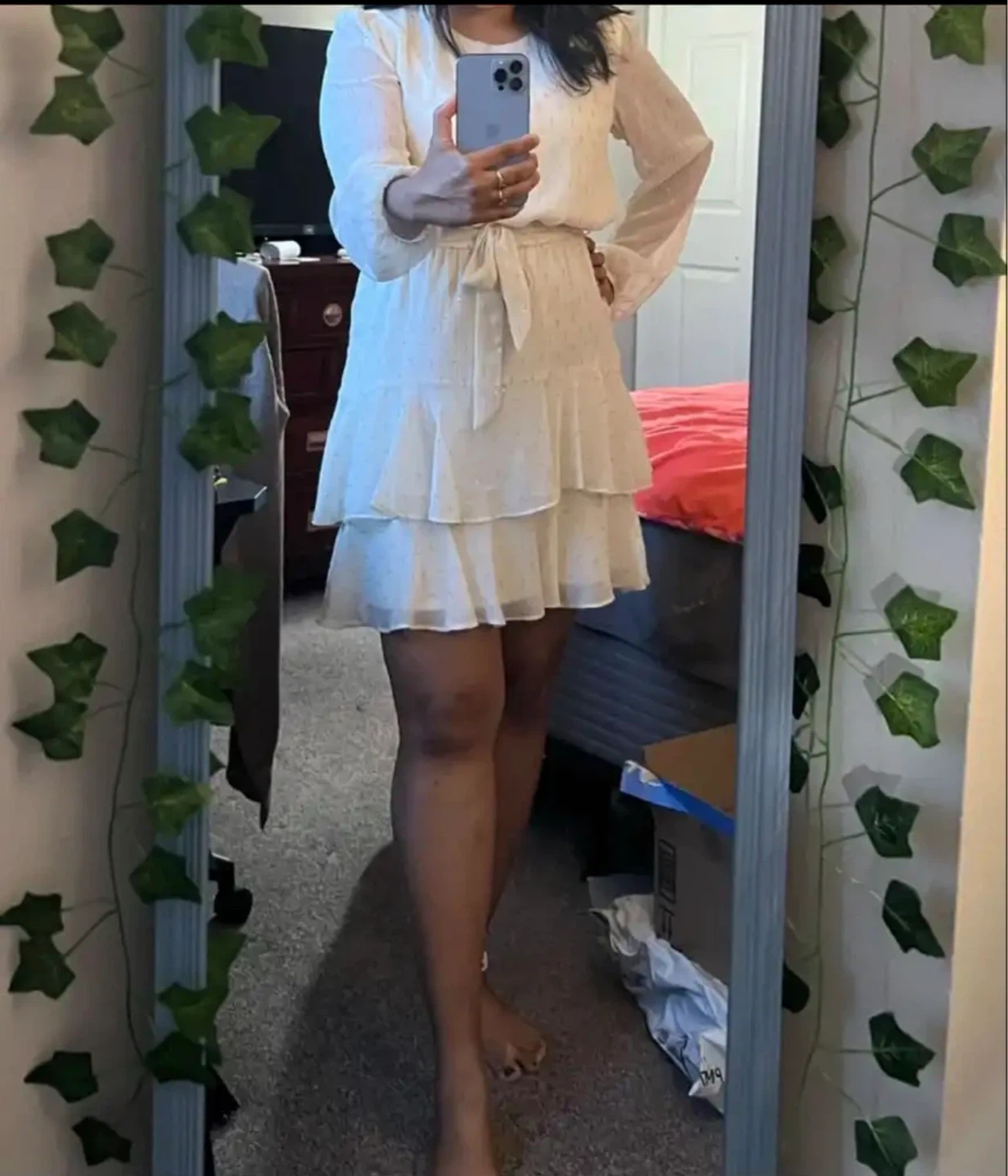 White Tiered Ruffle Dress with Metallic Dots - photo 2