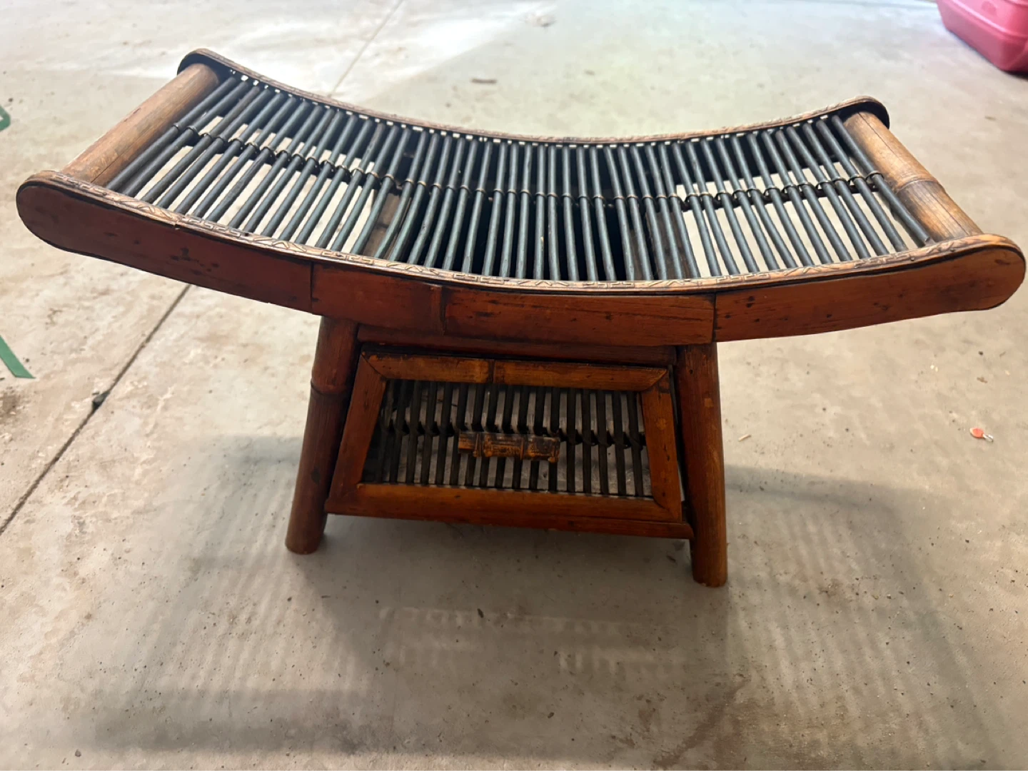 Vintage Bamboo Footstool with Drawer