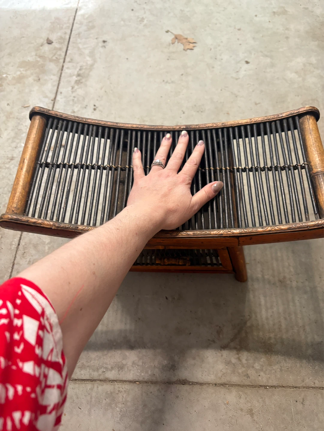 Vintage Bamboo Footstool with Drawer - photo 3