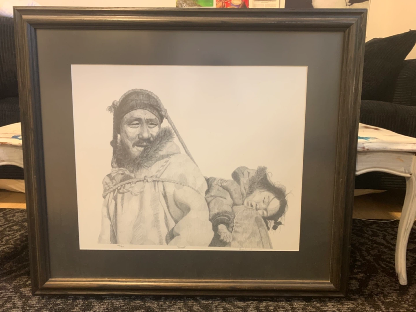 Framed sketch of Father and Child