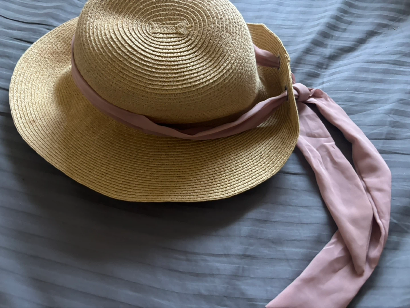 Nine West Straw Sun Hat with Pink Ribbon