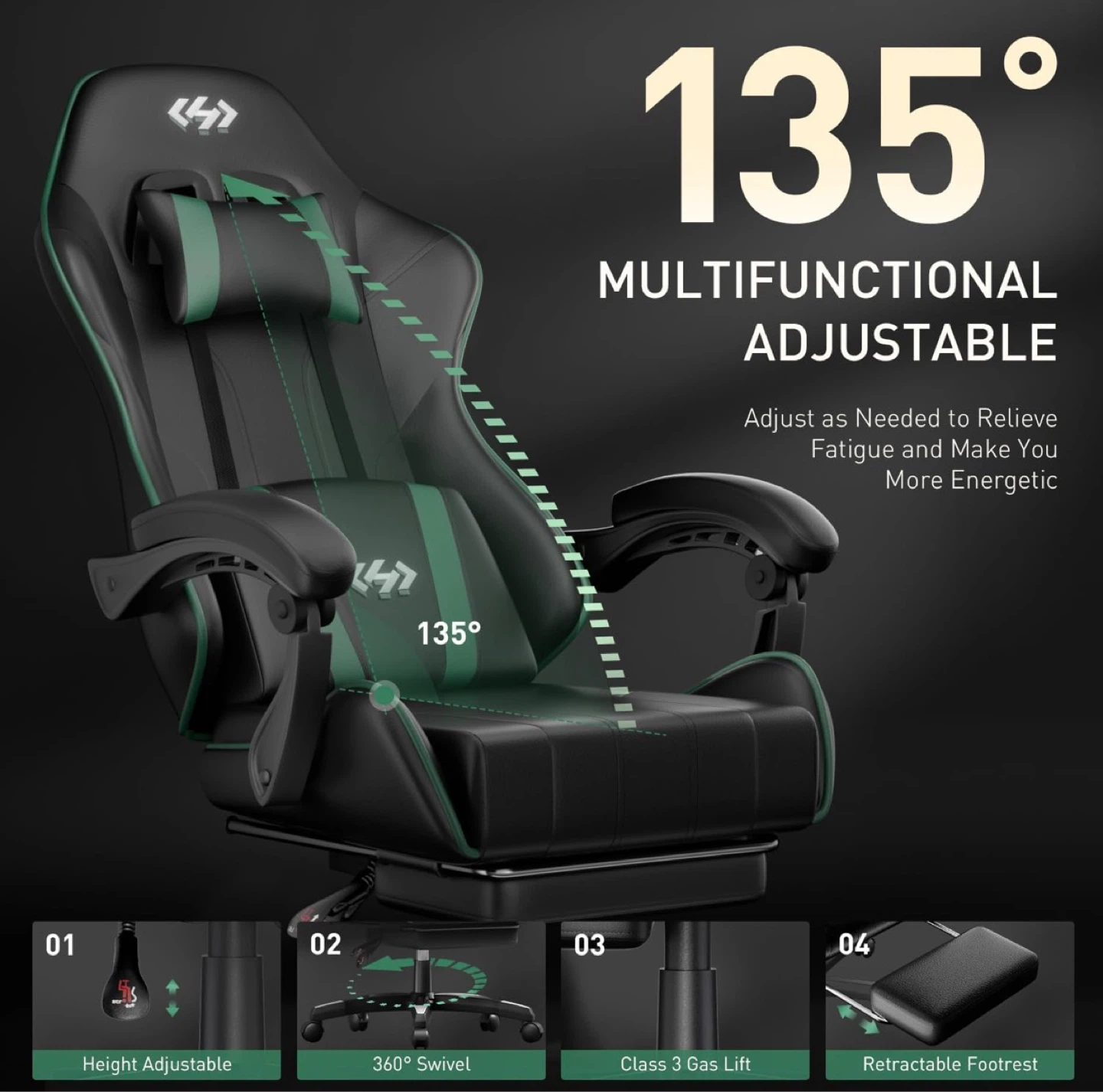 Gaming Chair with Headrest and Footrest - photo 2
