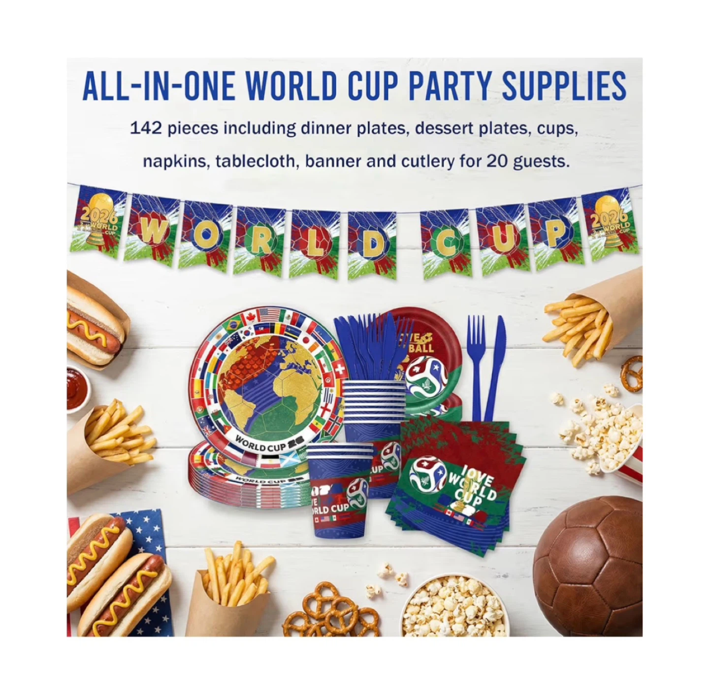 Brand new 142Pcs World Cup Party Supplies Pack for 20 Guests - photo 4