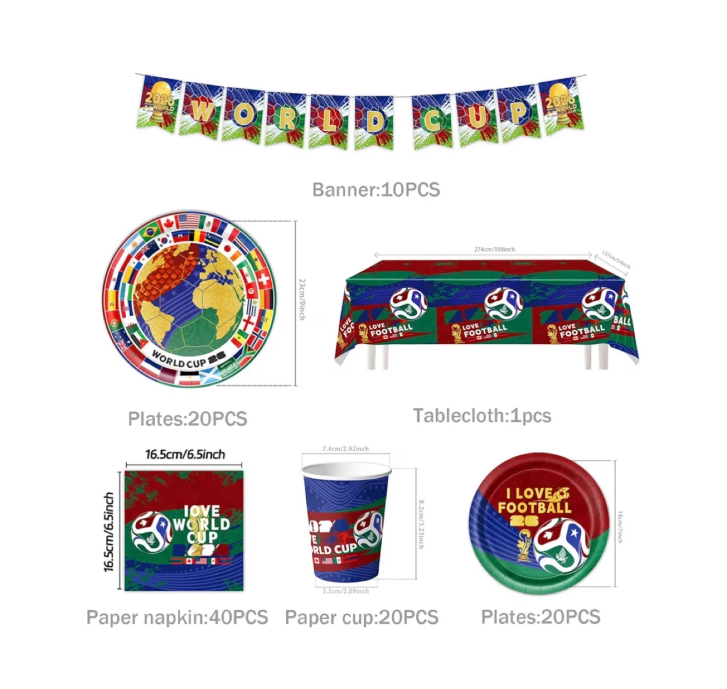 Brand new 142Pcs World Cup Party Supplies Pack for 20 Guests - photo 3