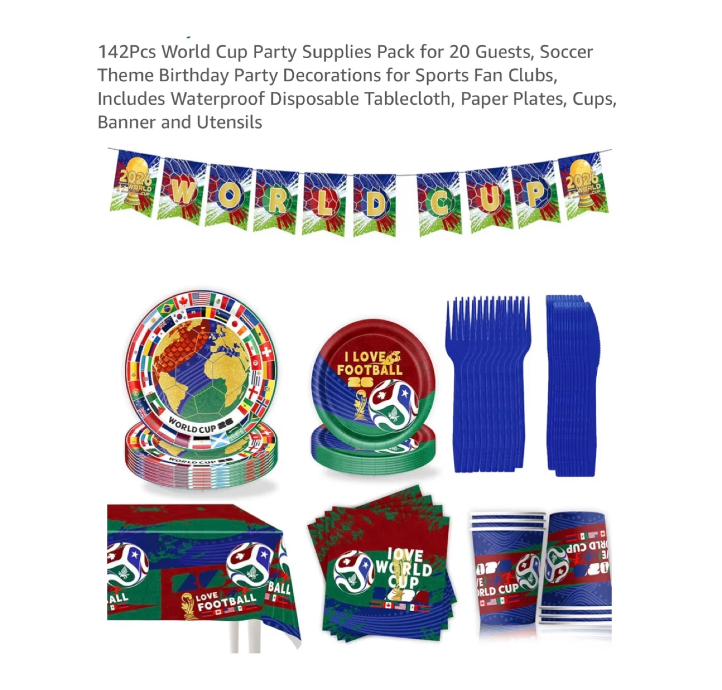 Brand new 142Pcs World Cup Party Supplies Pack for 20 Guests