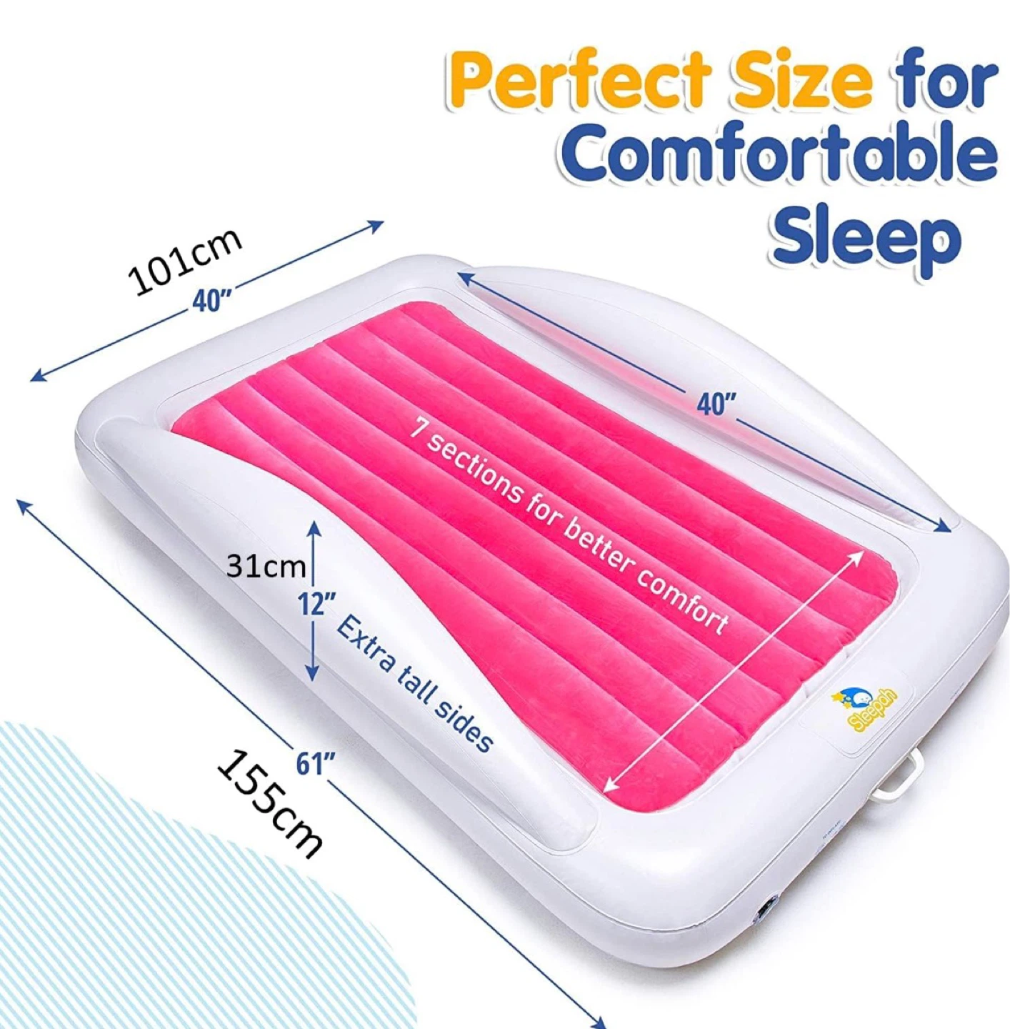 New Inflatable Toddler Travel Bed - pink coral - photo 4