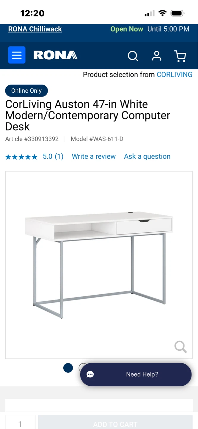 CorLiving Auston Computer Desk - White