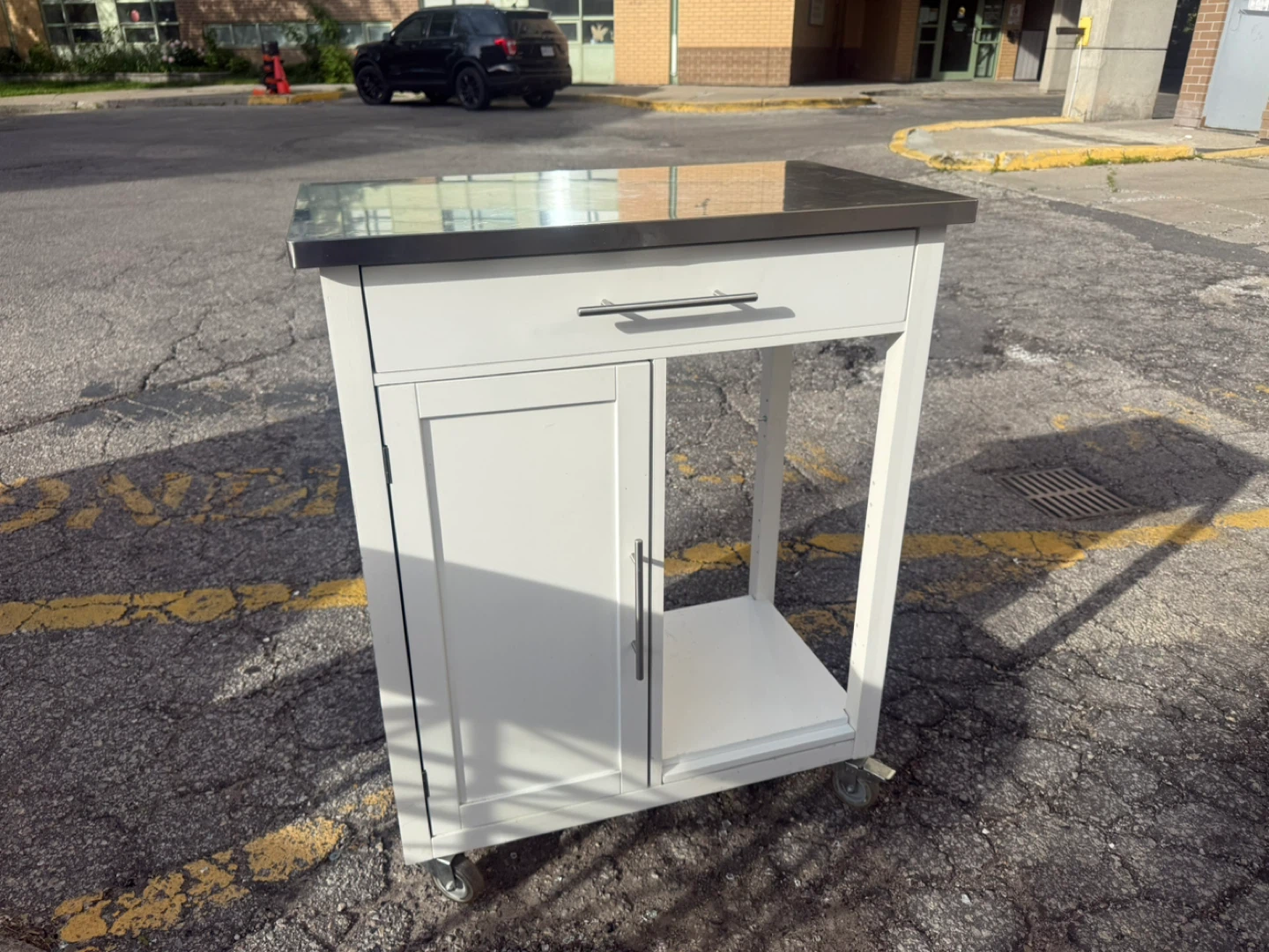 White kitchen cart with stainless steel top - photo 2