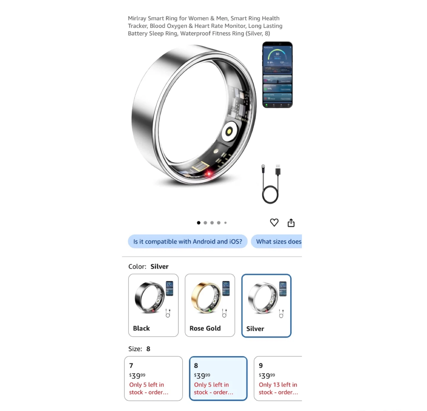 Brand new Size 8 Smart Ring for Women & Men